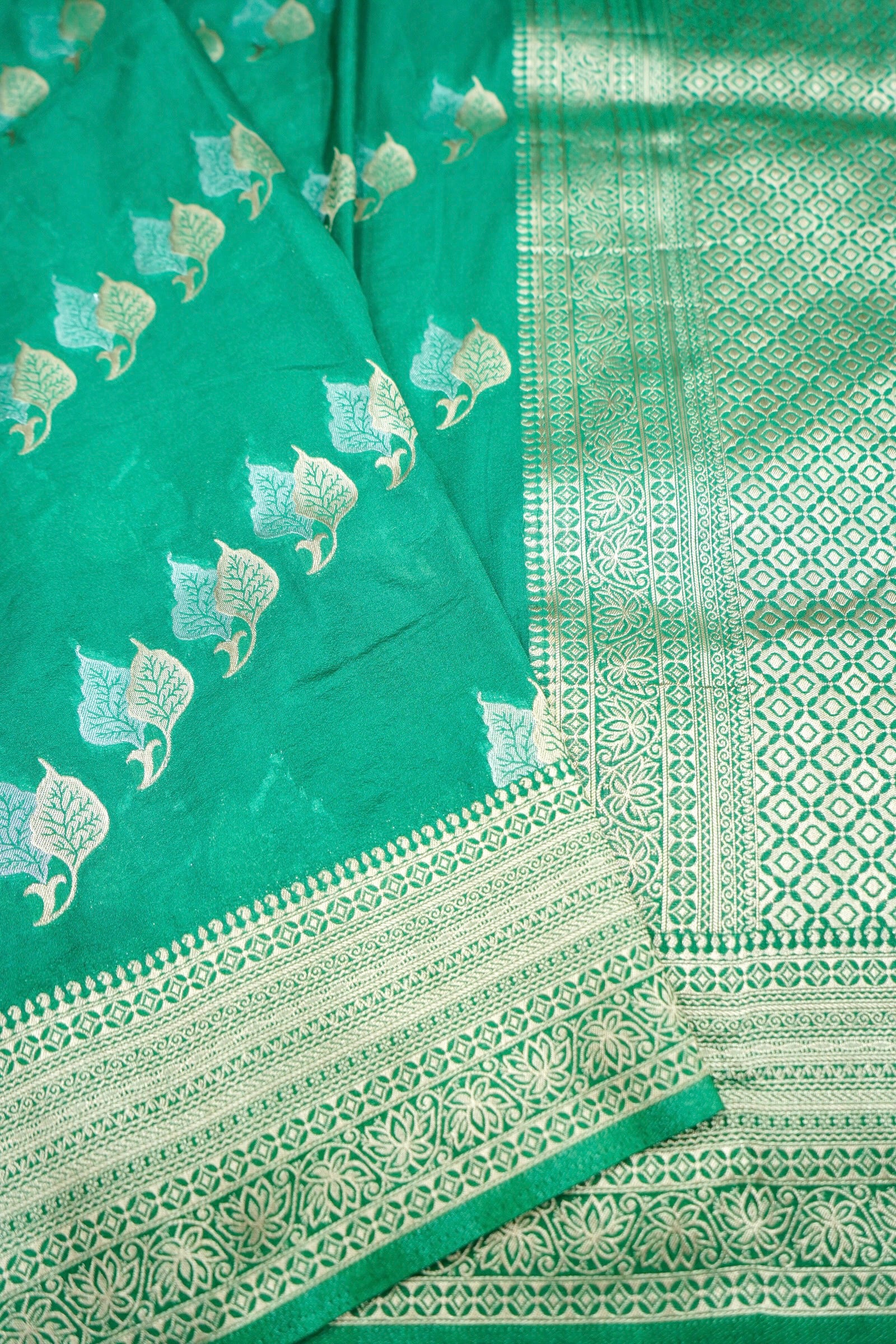 Aqua Green Banarasi Georgette Saree - Image 3