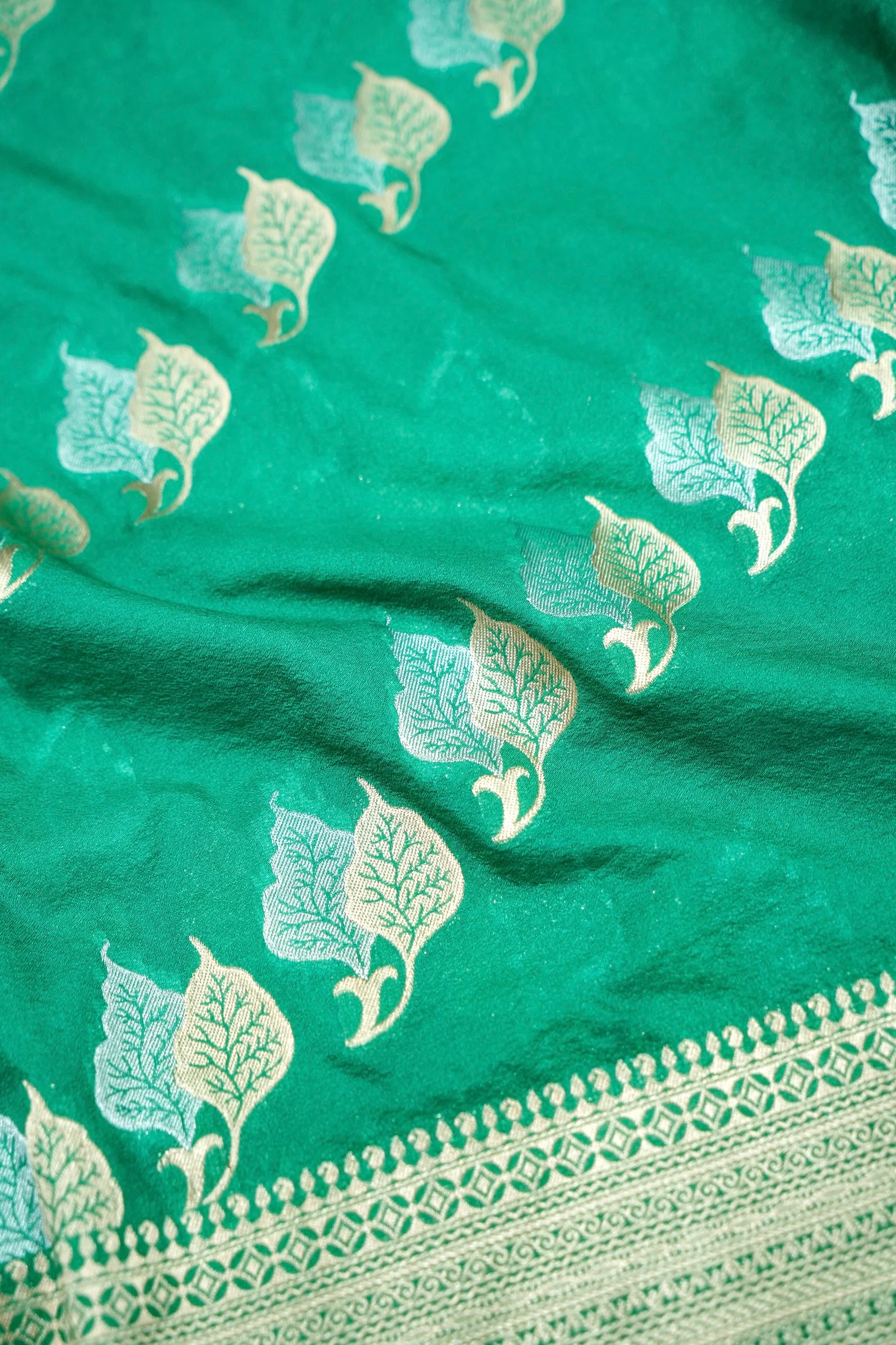 Aqua Green Banarasi Georgette Saree - Image 4