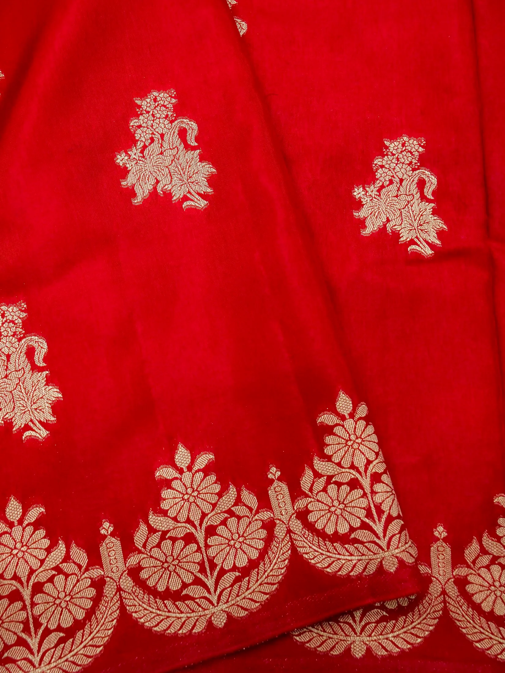 Crimson Red Banarasi Dola Silk Saree - Image 3