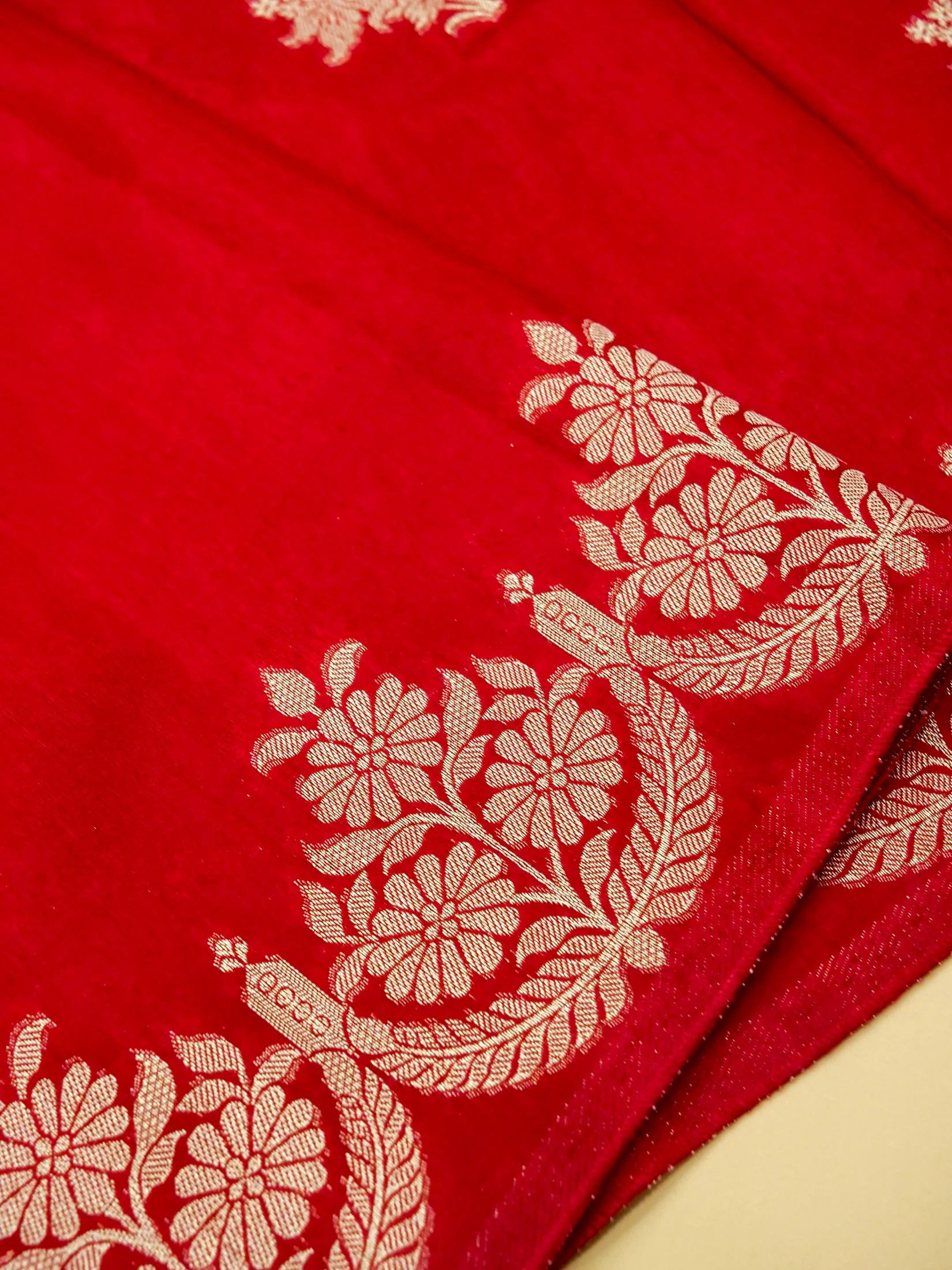 Crimson Red Banarasi Dola Silk Saree - Image 4