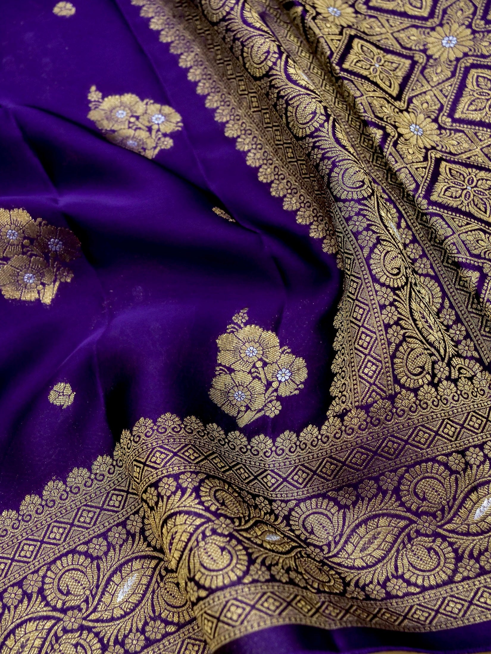 Deep Purple Banarasi Organza Satin Silk Saree - Image 4