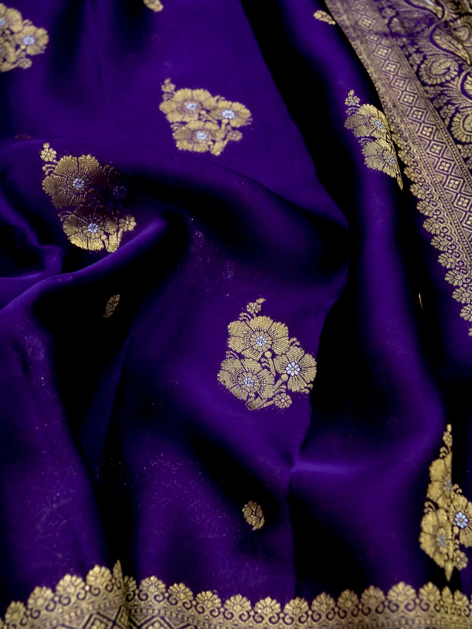 Deep Purple Banarasi Organza Satin Silk Saree - Image 5