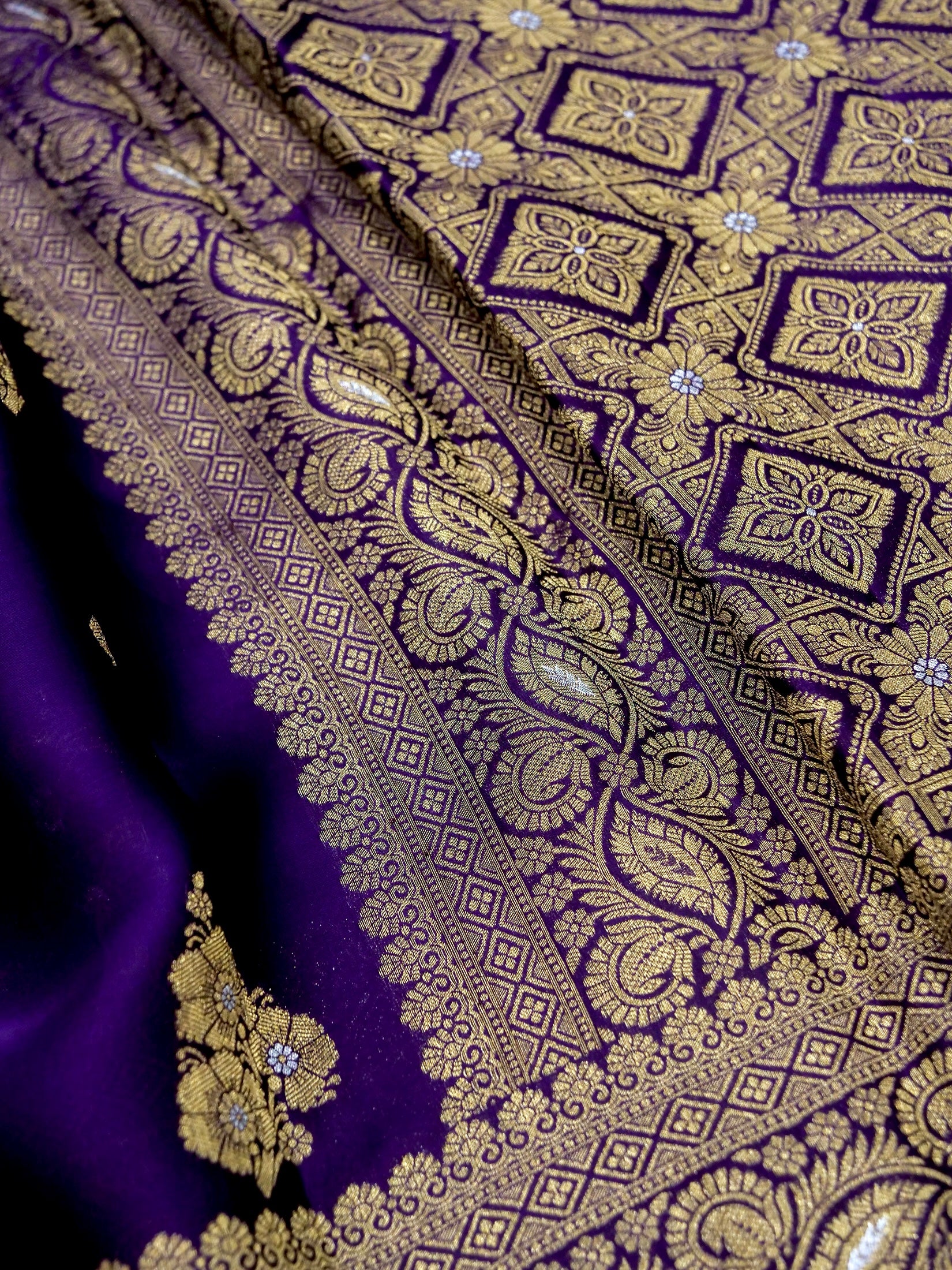 Deep Purple Banarasi Organza Satin Silk Saree - Image 6