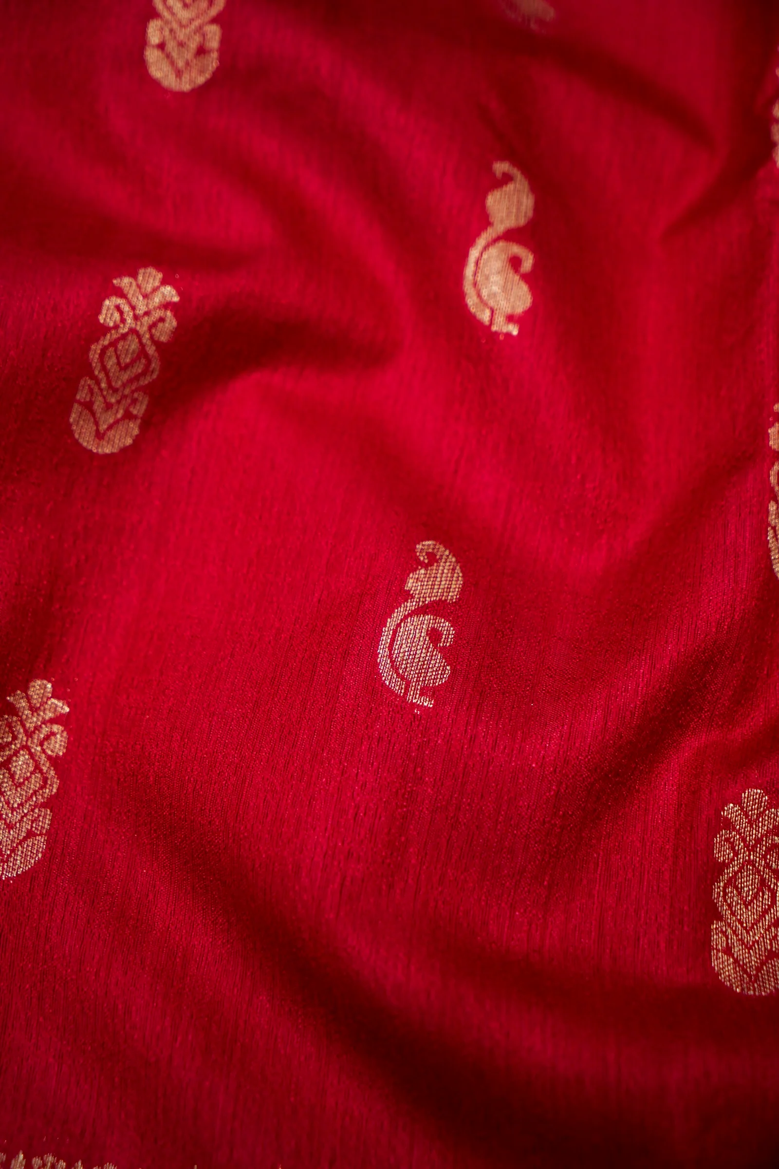 Deep Red Banarasi Khaddi Silk - Image 3