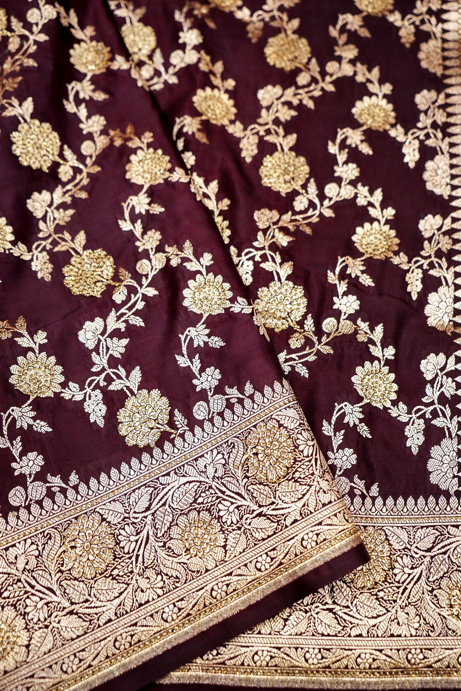 Deep Royal Maroon Banarasi Mashru Silk Saree - Image 3