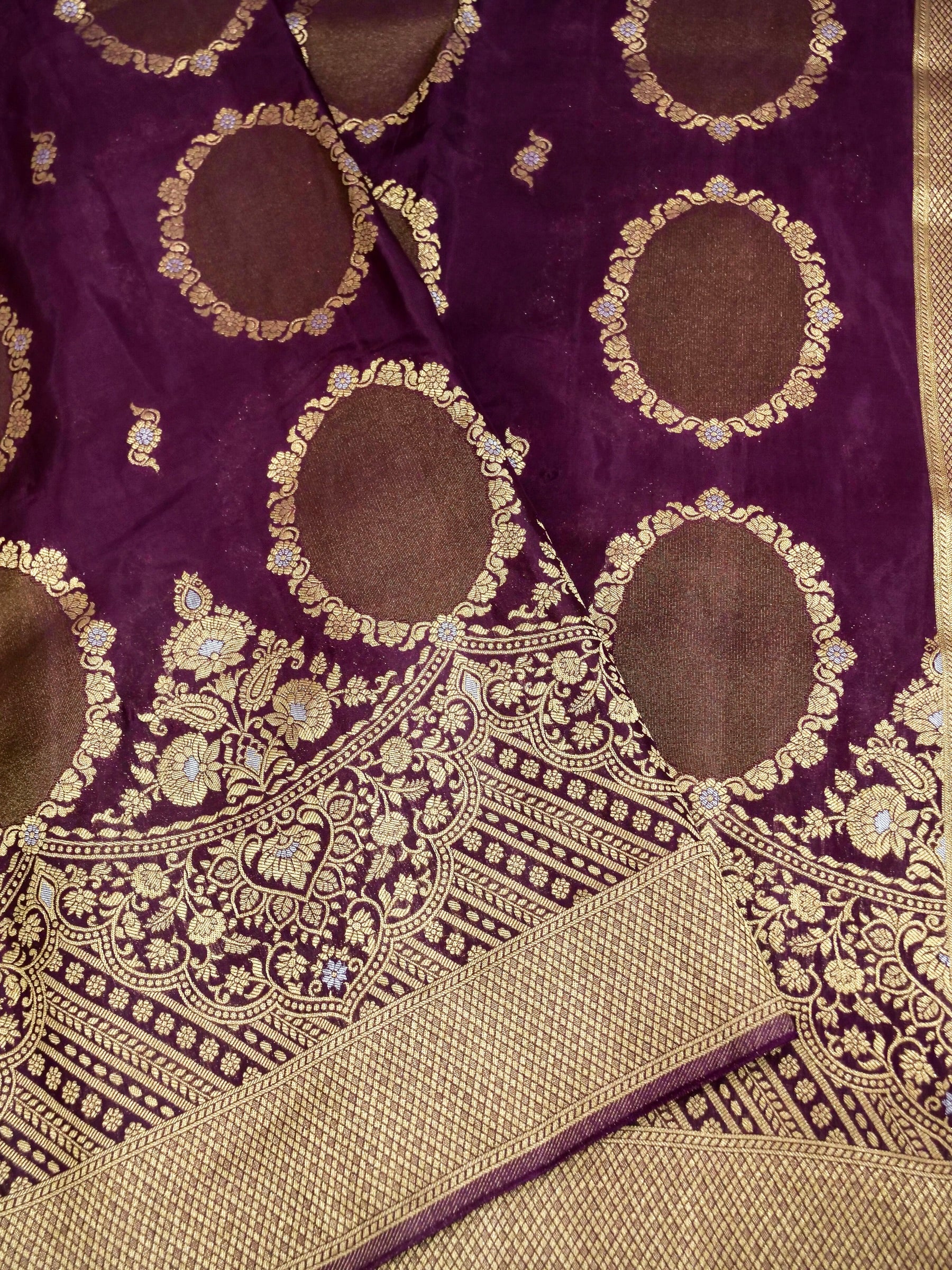 Deep Wine Banarasi Silk Saree - Image 3