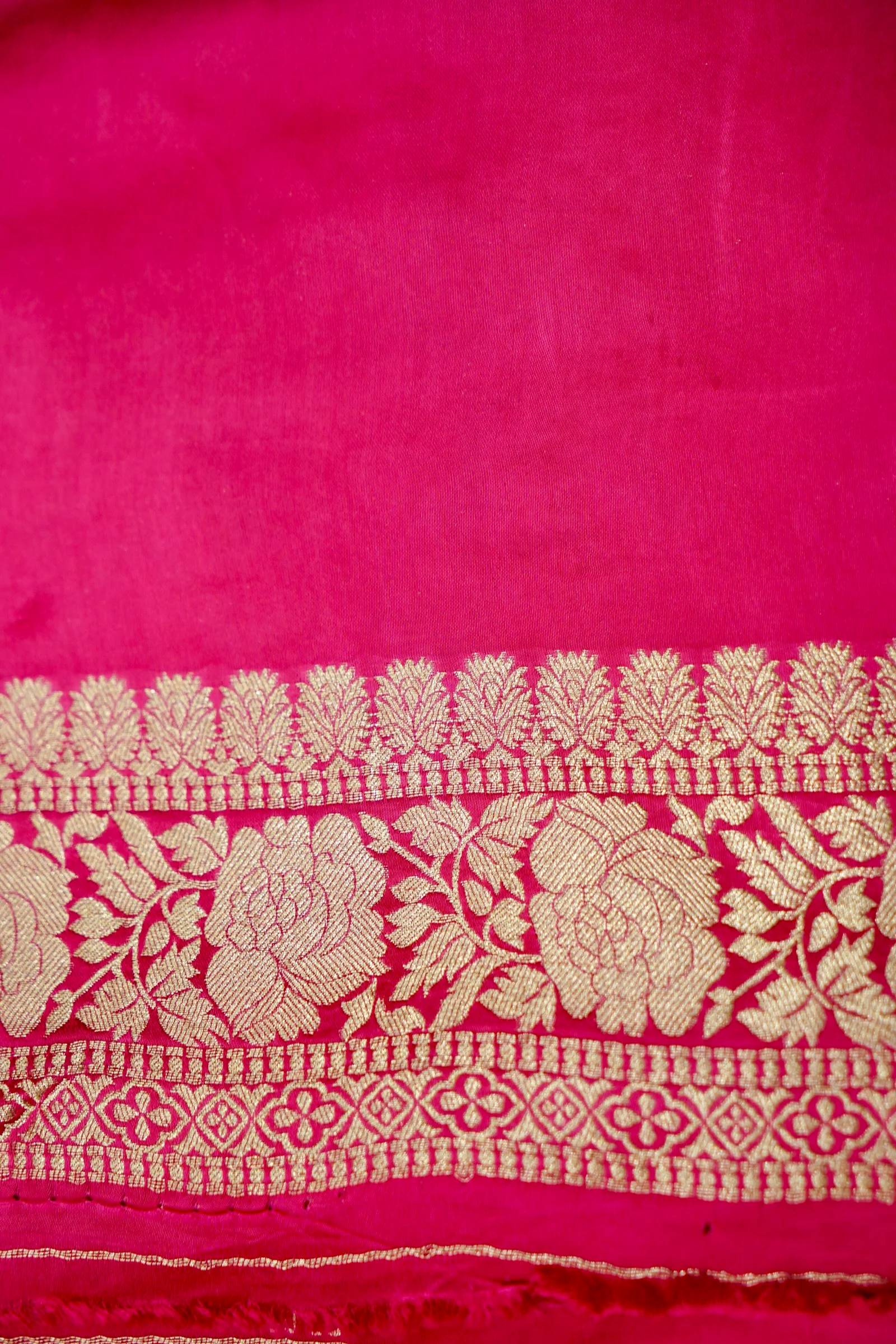 Fuchsia Pink Banarasi Satin Saree with brush work - Image 6