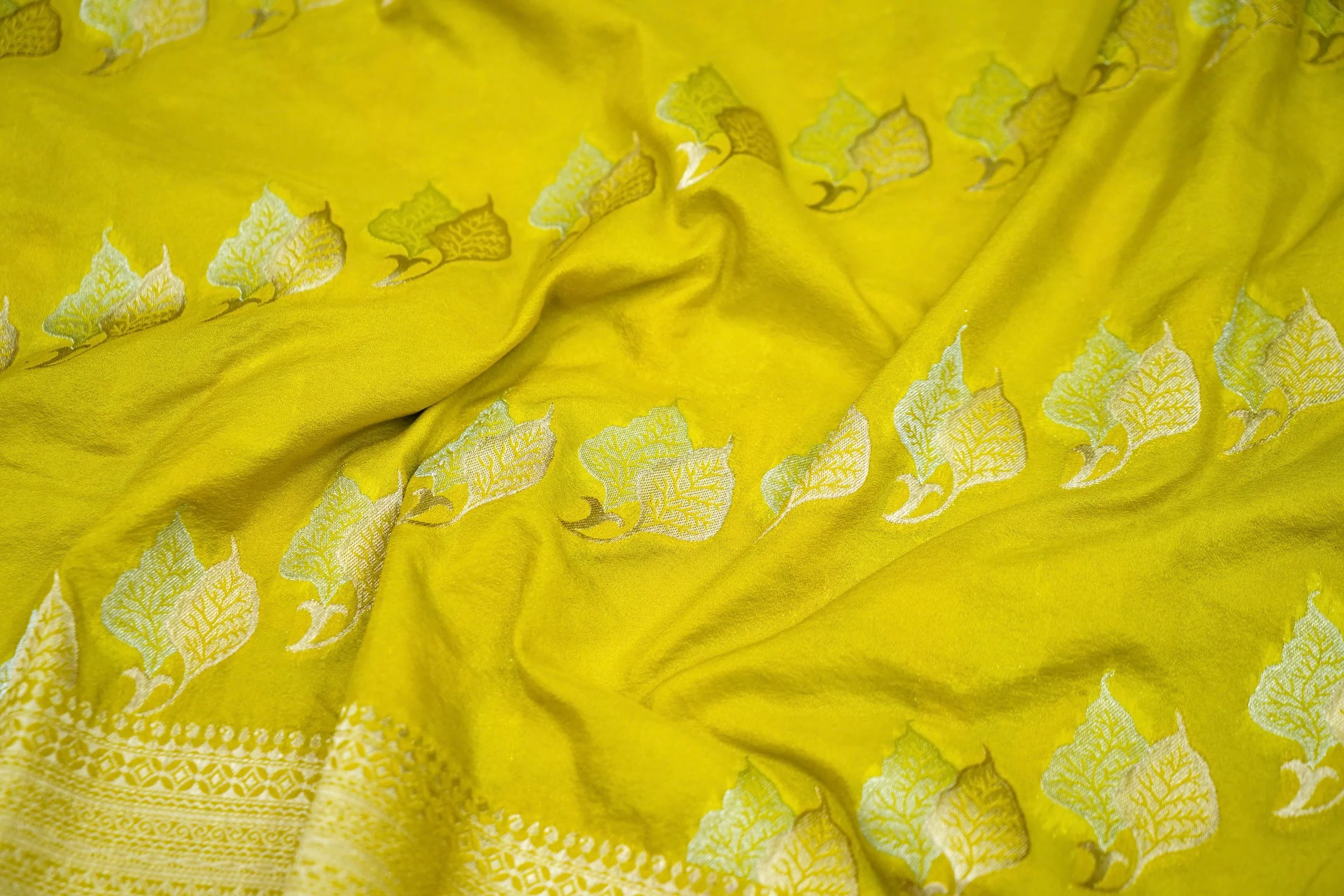 Lime Yellow Banarasi Georgette Saree - Image 6