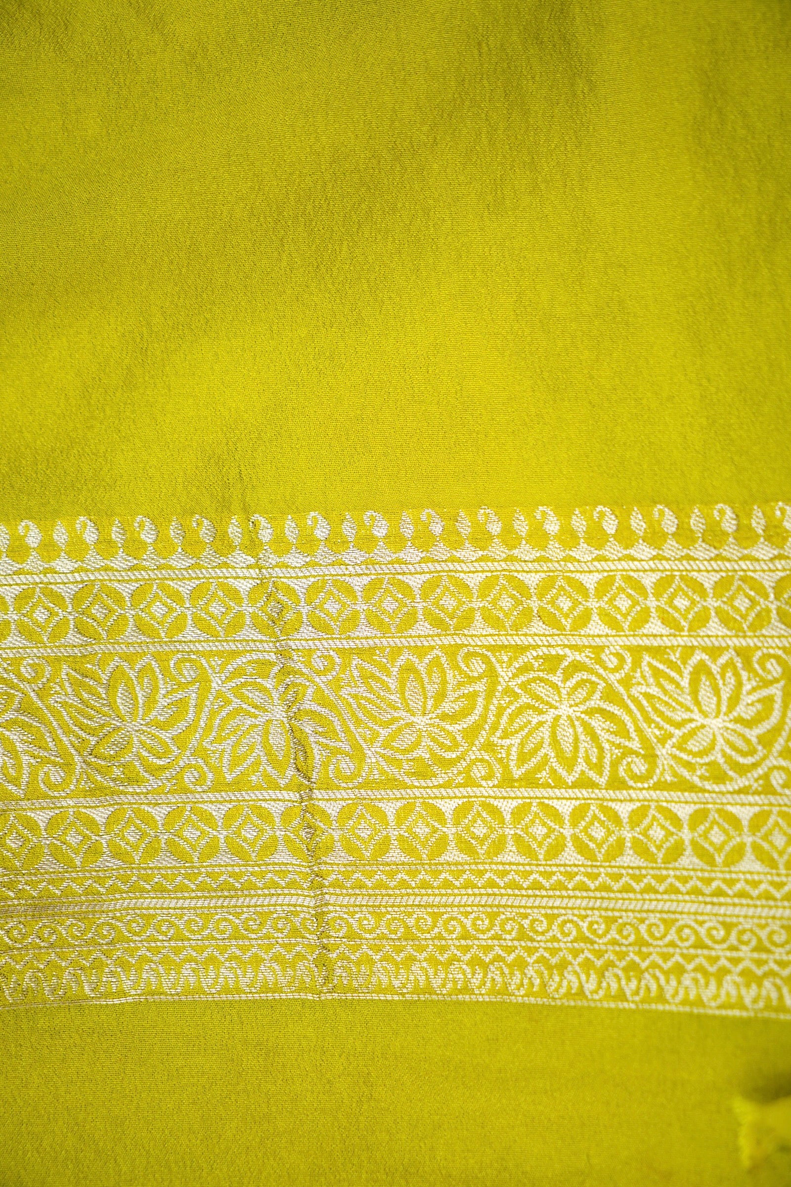 Lime Yellow Banarasi Georgette Saree - Image 8