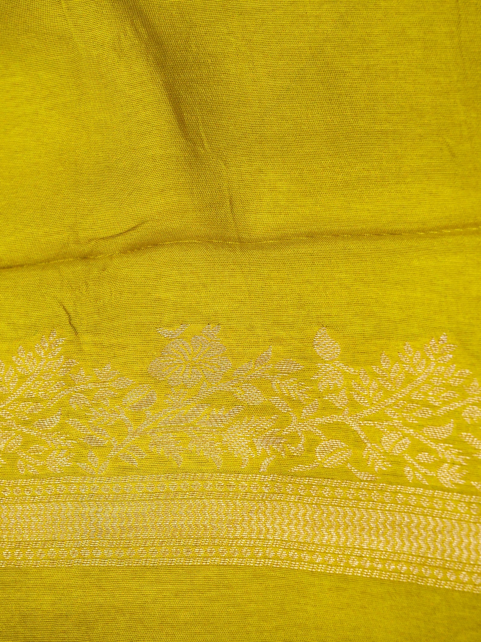Lime Yellow Banarasi Dola Silk Saree - Image 6