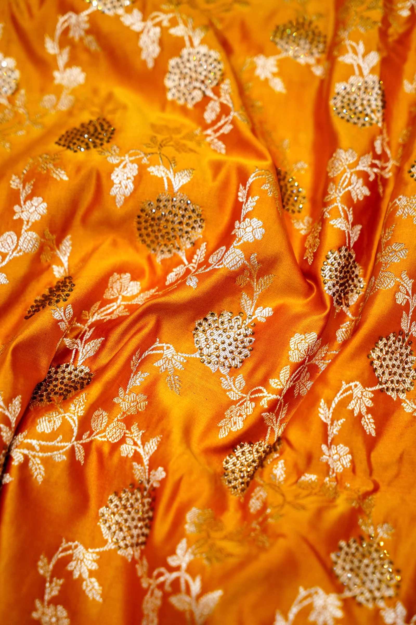 Marigold Yellow Banarasi Mashru Silk Saree - Image 4