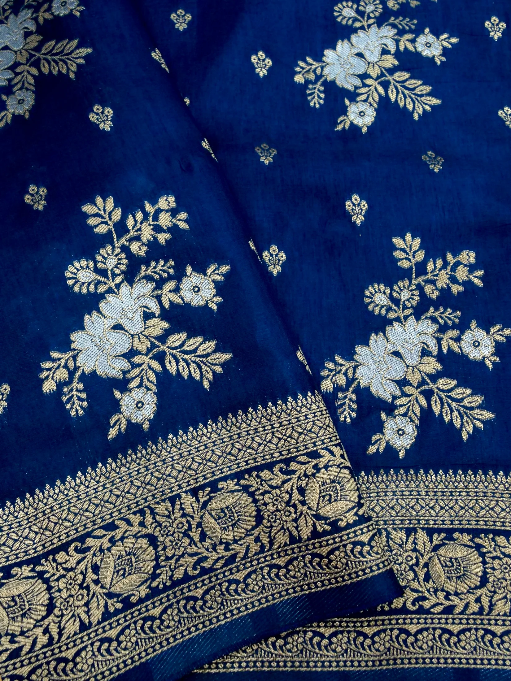 Midnight Blue Banarasi Dola Silk Saree - Image 3
