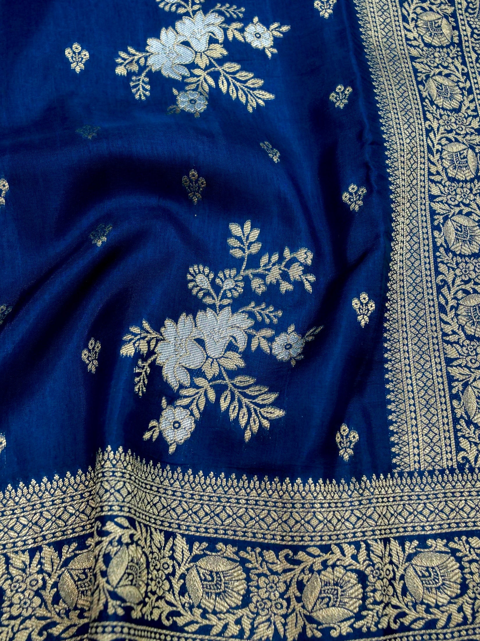 Midnight Blue Banarasi Dola Silk Saree - Image 4