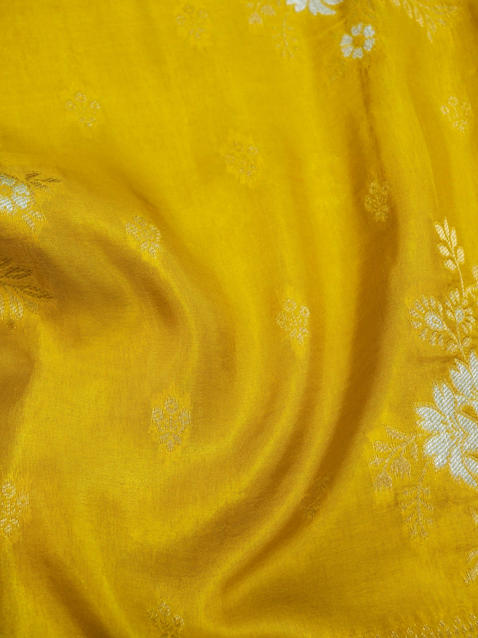 Mustard Yellow Banarasi Dola Silk Saree - Image 3