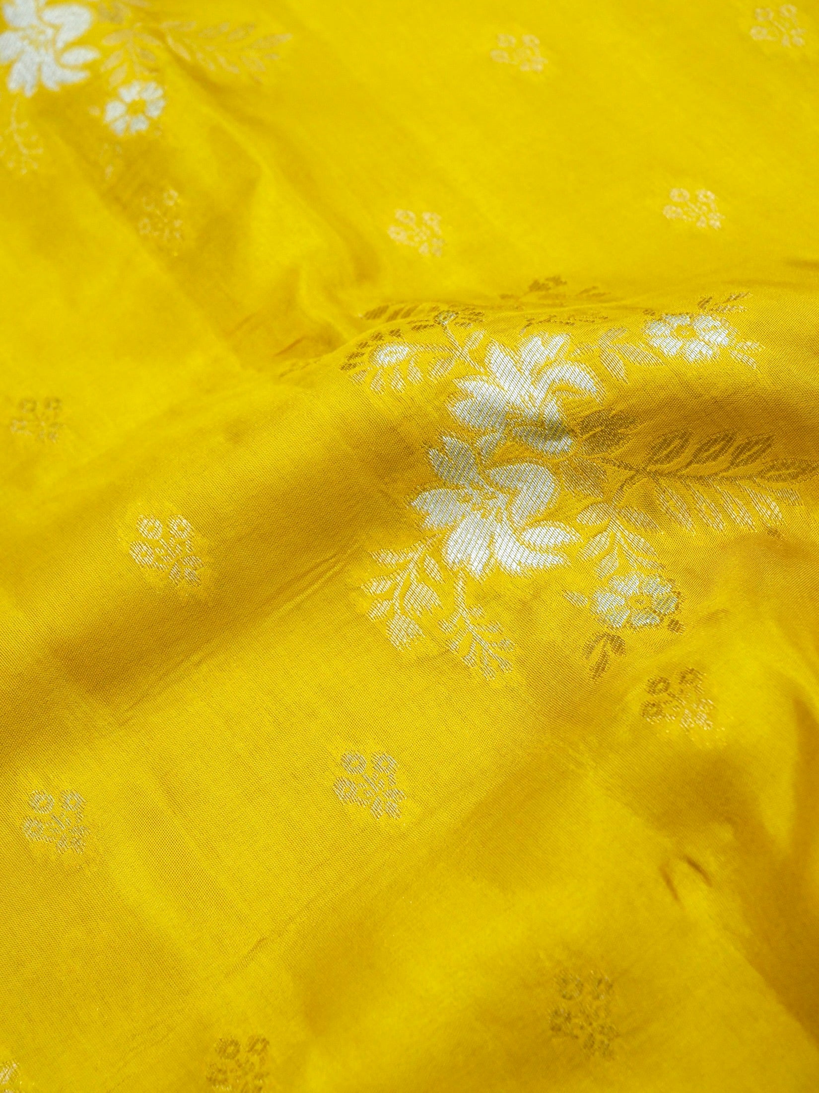 Mustard Yellow Banarasi Dola Silk Saree - Image 4