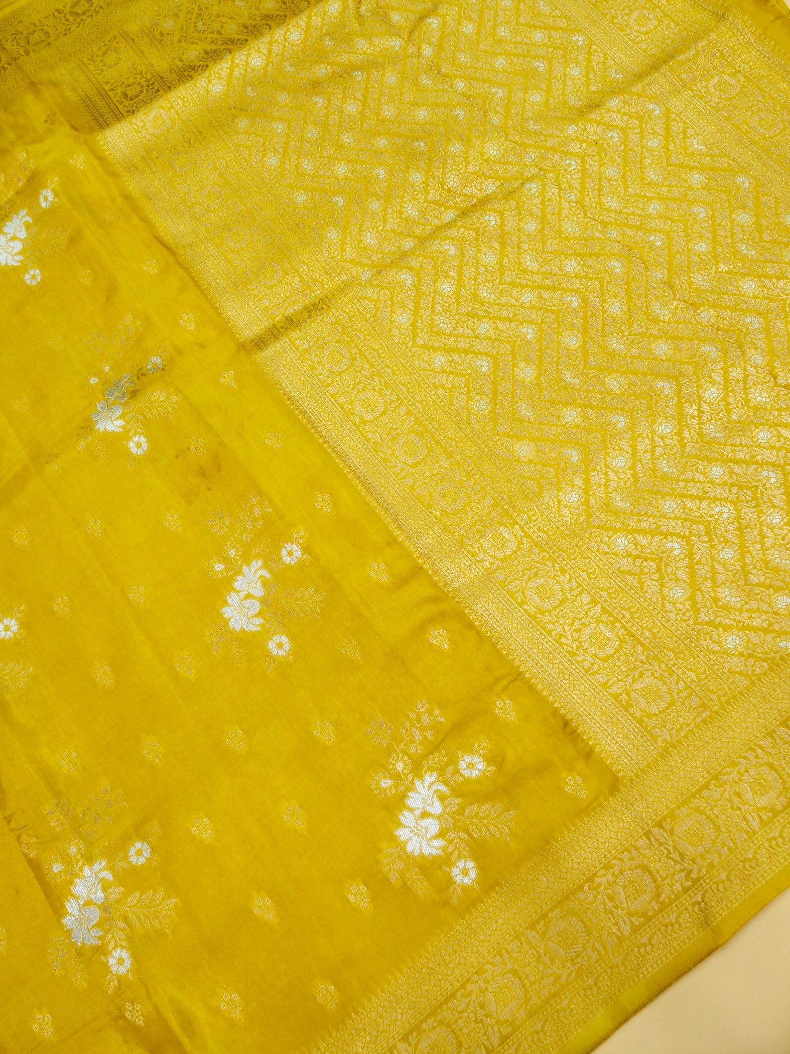 Mustard Yellow Banarasi Dola Silk Saree - Image 5