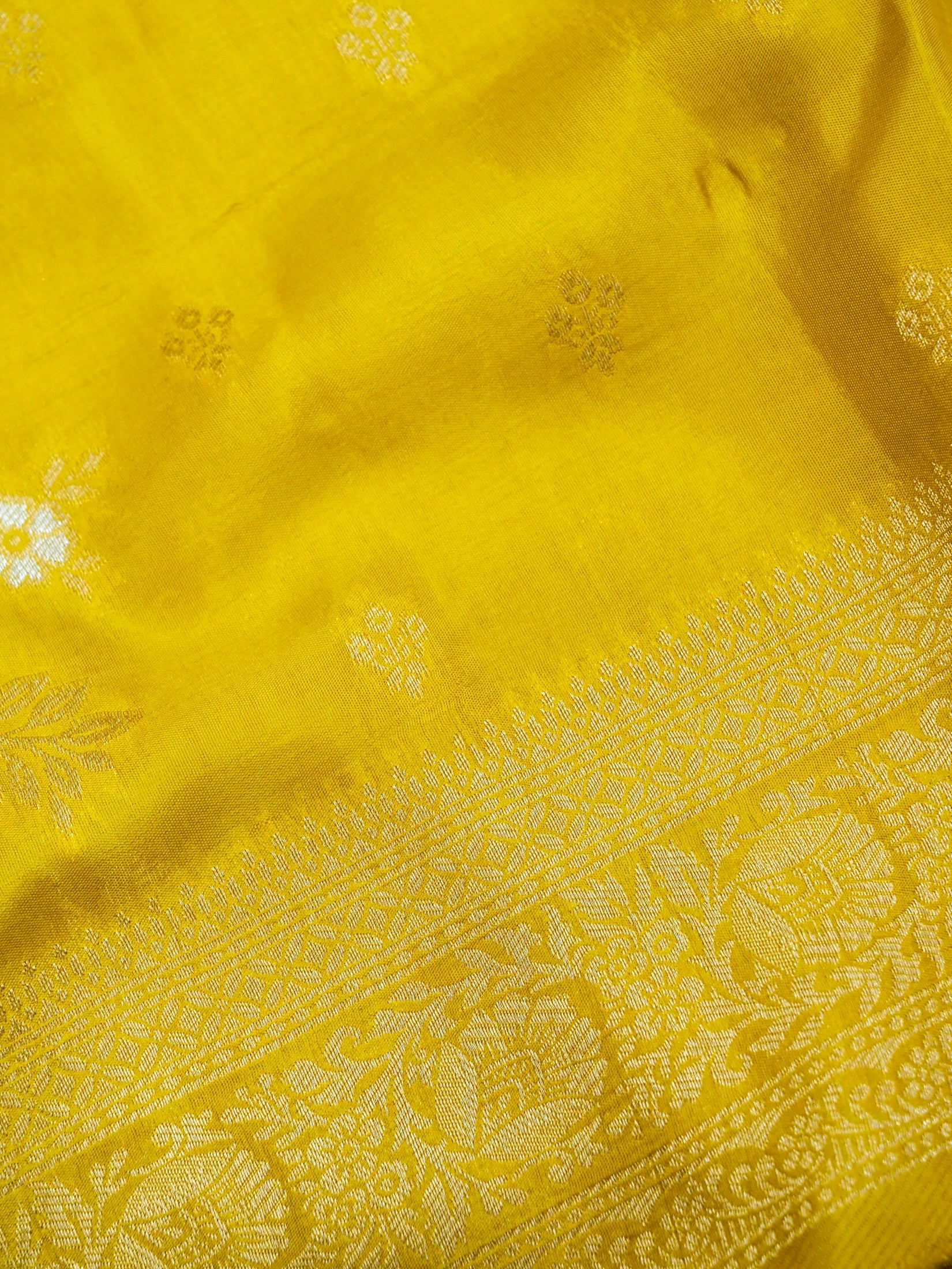 Mustard Yellow Banarasi Dola Silk Saree - Image 6