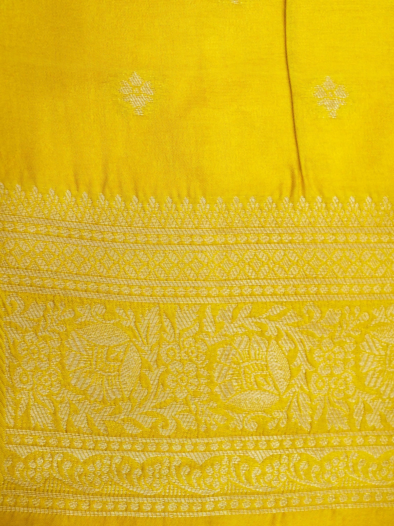 Mustard Yellow Banarasi Dola Silk Saree - Image 7