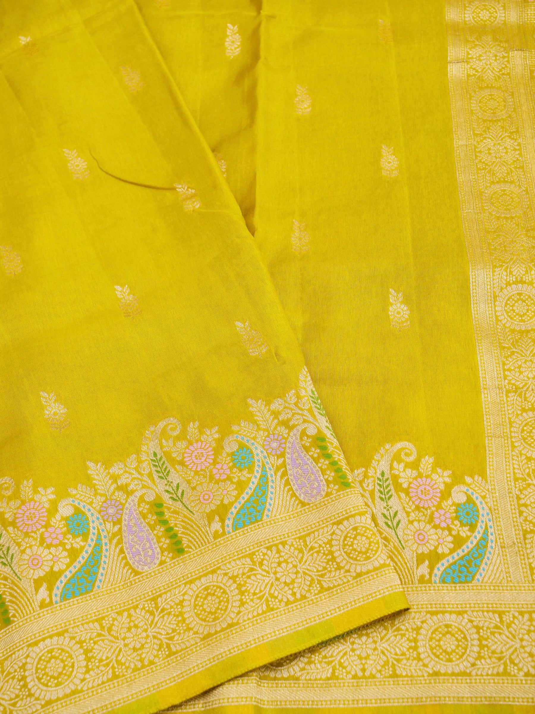 Mustard Yellow Banarasi Dola Silk Saree - Image 3