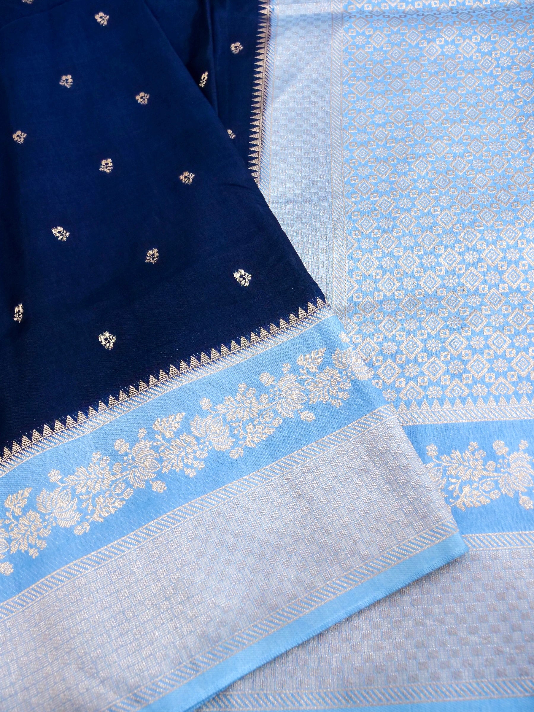 Navy Blue Banarasi Dola Silk Saree - Image 3