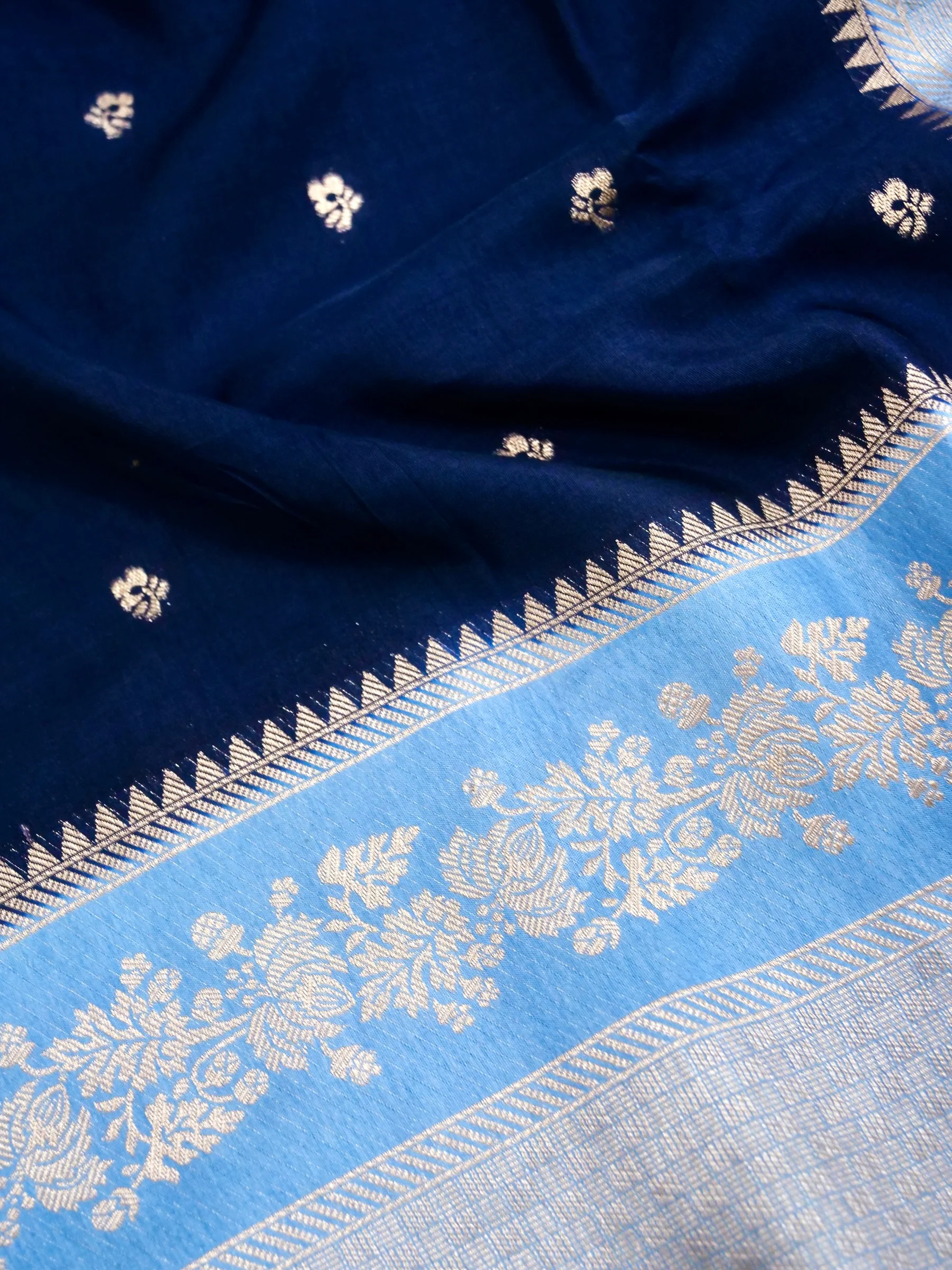Navy Blue Banarasi Dola Silk Saree - Image 5