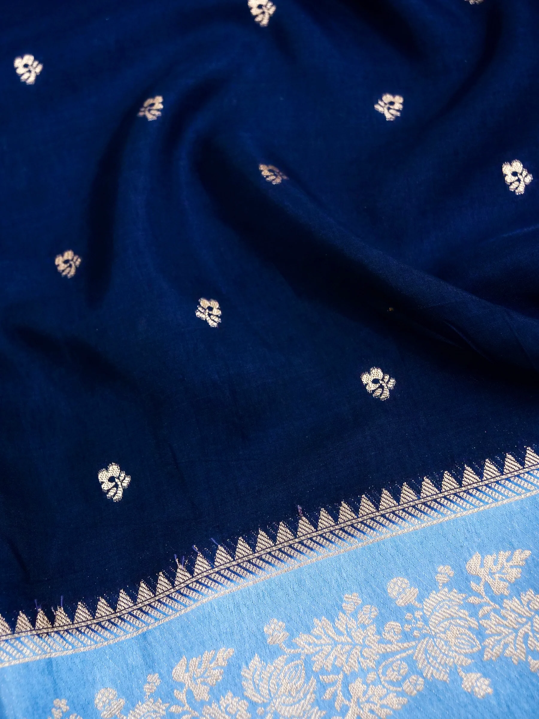 Navy Blue Banarasi Dola Silk Saree - Image 6