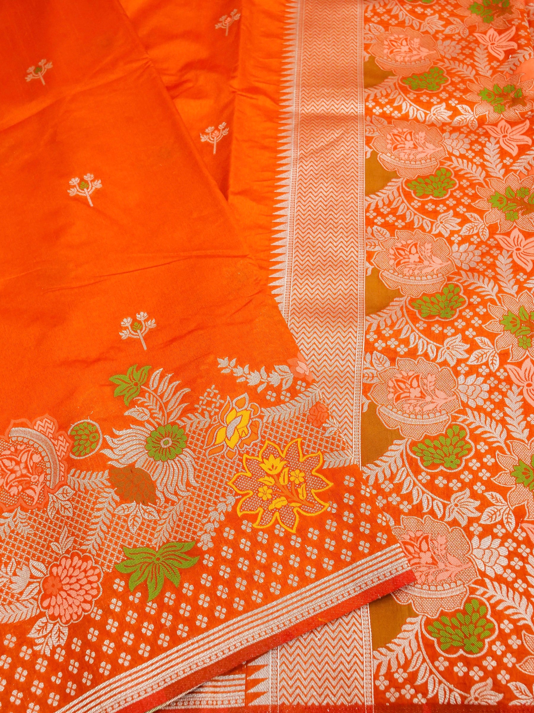 Orange Banarasi Dupion Silk Saree - Image 3
