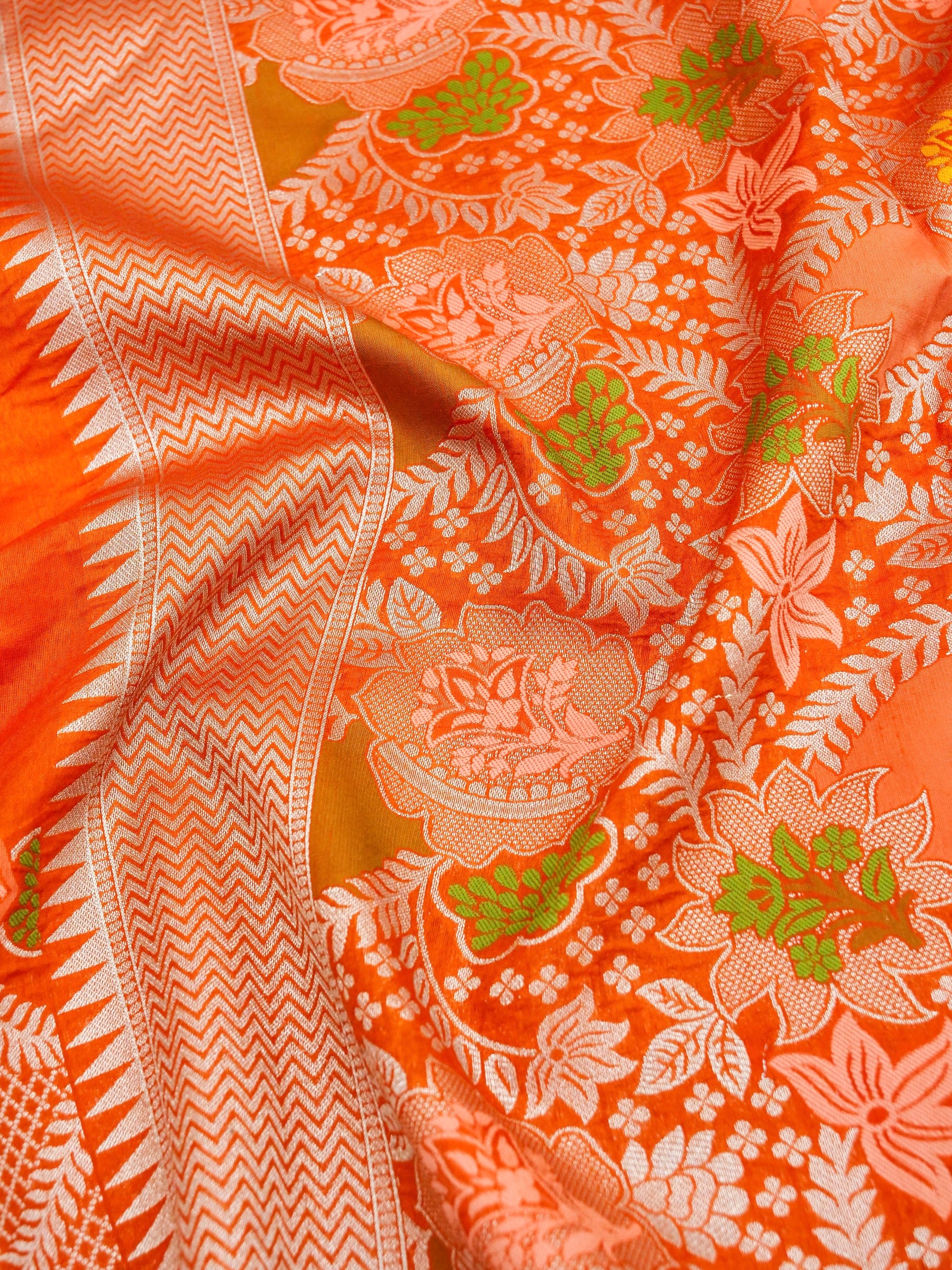 Orange Banarasi Dupion Silk Saree - Image 6
