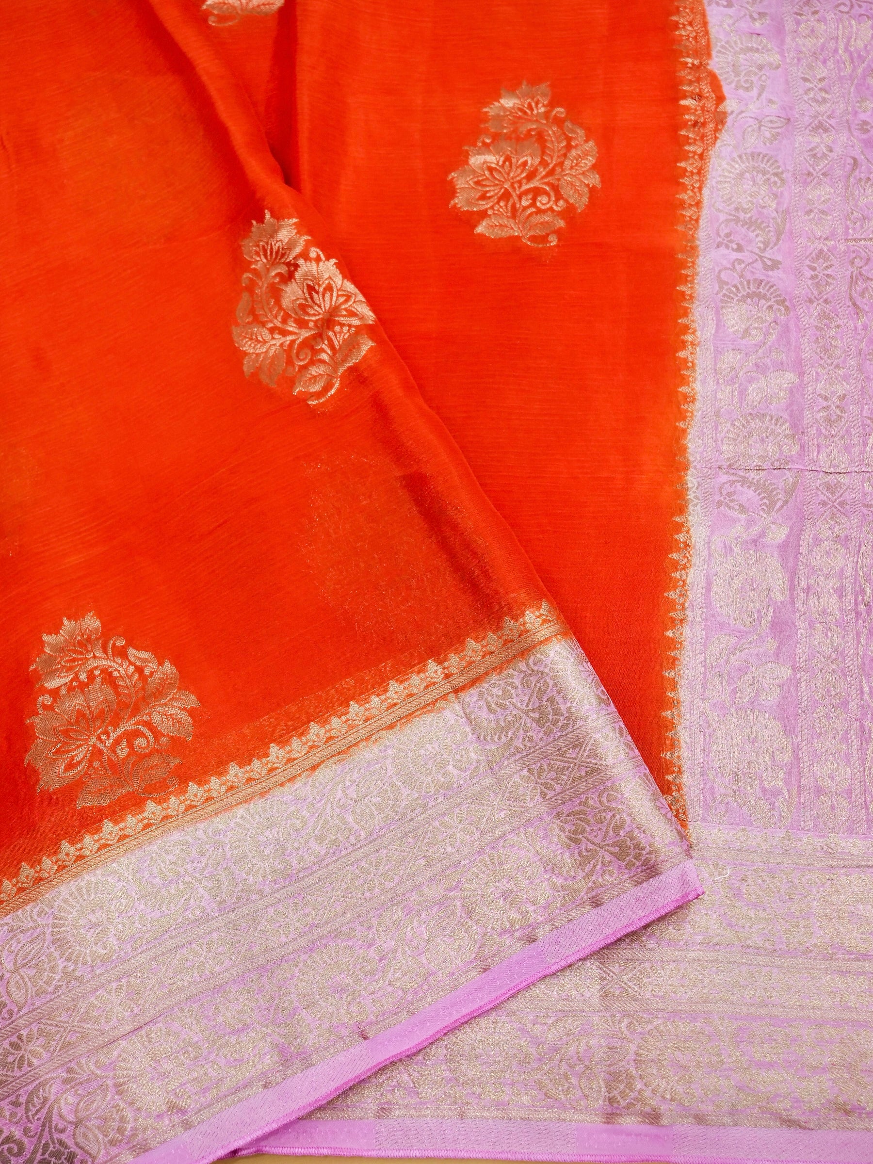 Orange Banarasi Chinon Silk Saree - Image 3