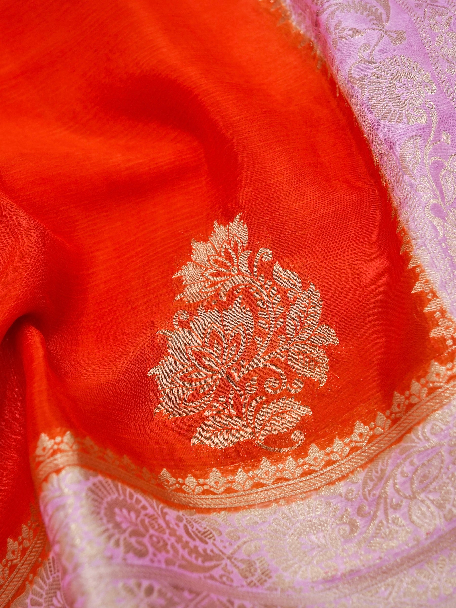 Orange Banarasi Chinon Silk Saree - Image 4