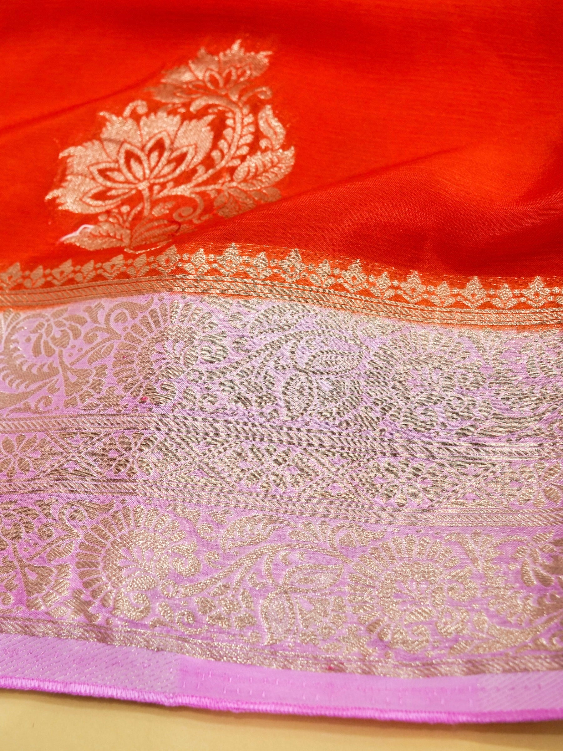Orange Banarasi Chinon Silk Saree - Image 6