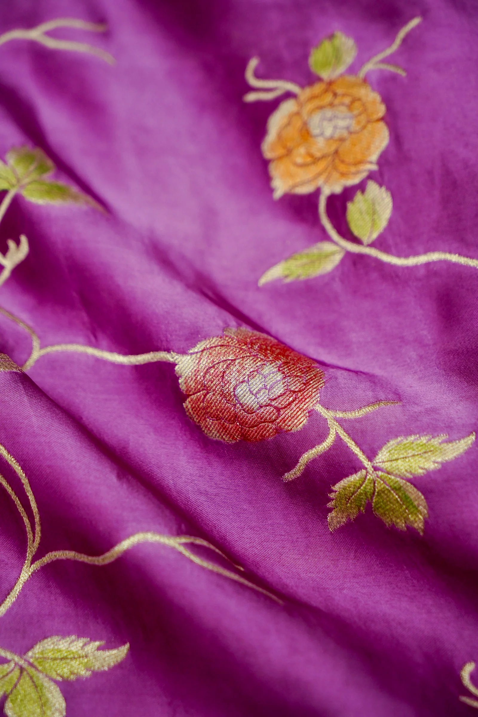 Purple Lightweight Banarasi Satin Saree with brush work - Image 4