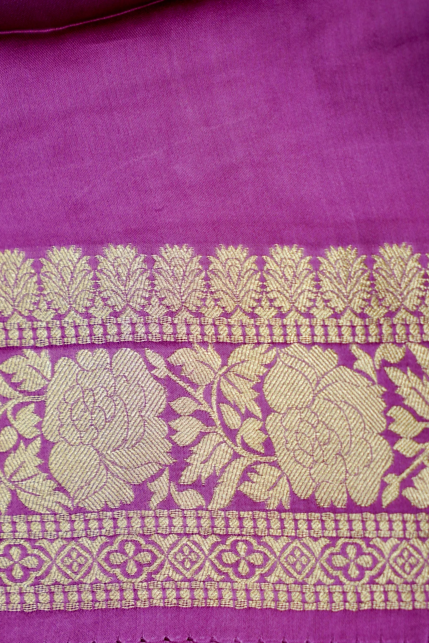 Purple Lightweight Banarasi Satin Saree with brush work - Image 6