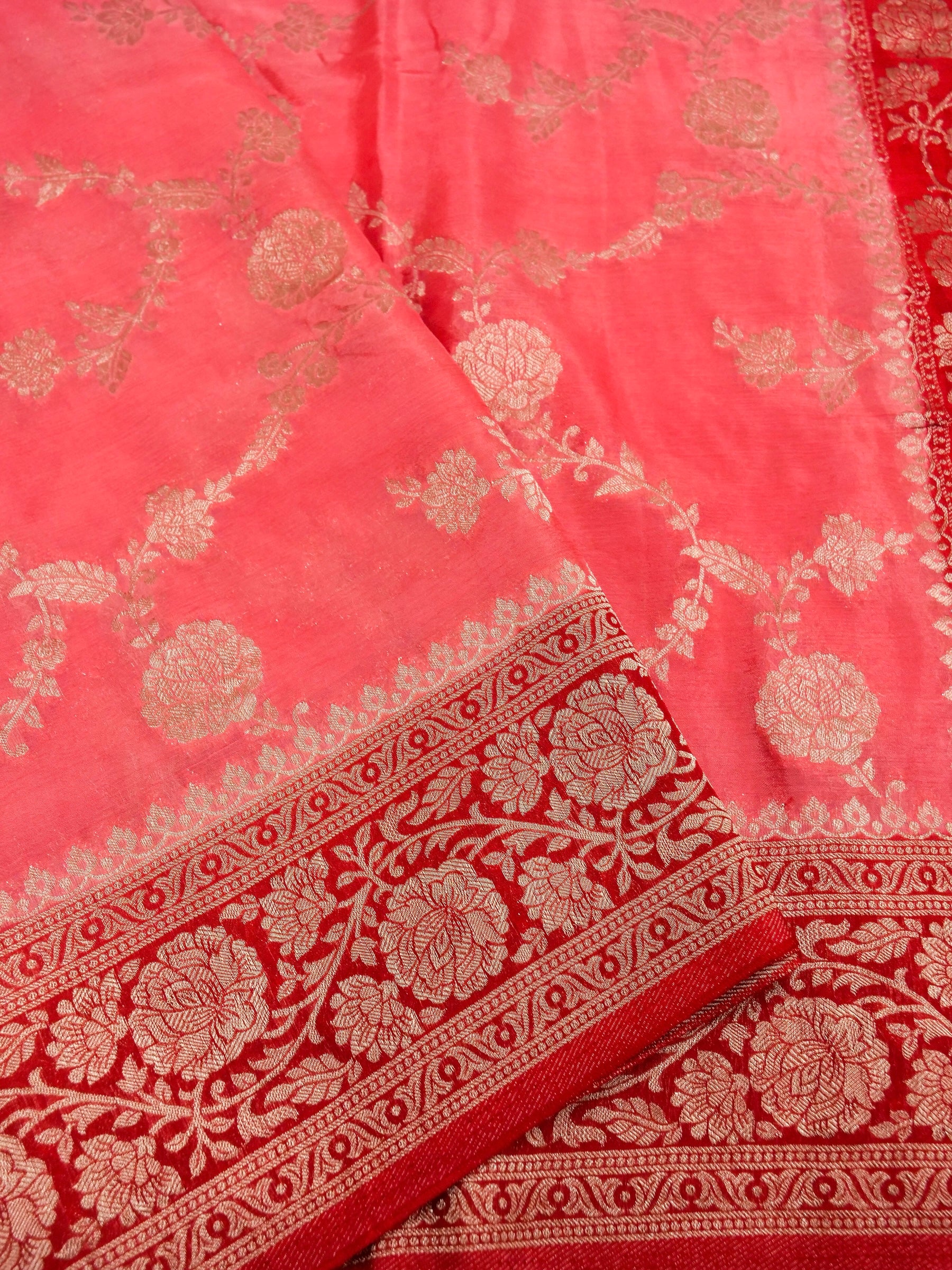 Pink Banarasi Chinon Silk Saree - Image 3