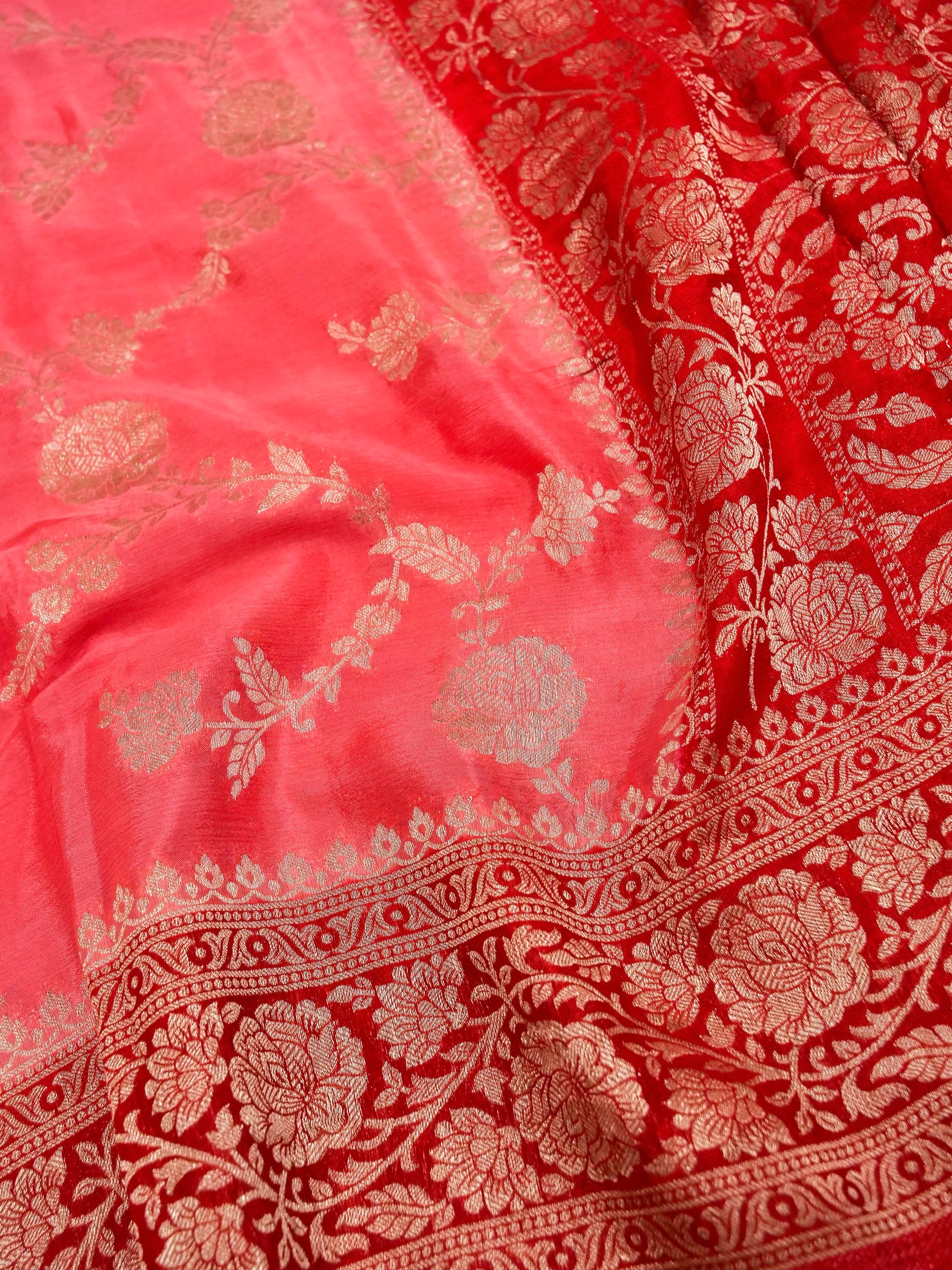 Pink Banarasi Chinon Silk Saree - Image 4