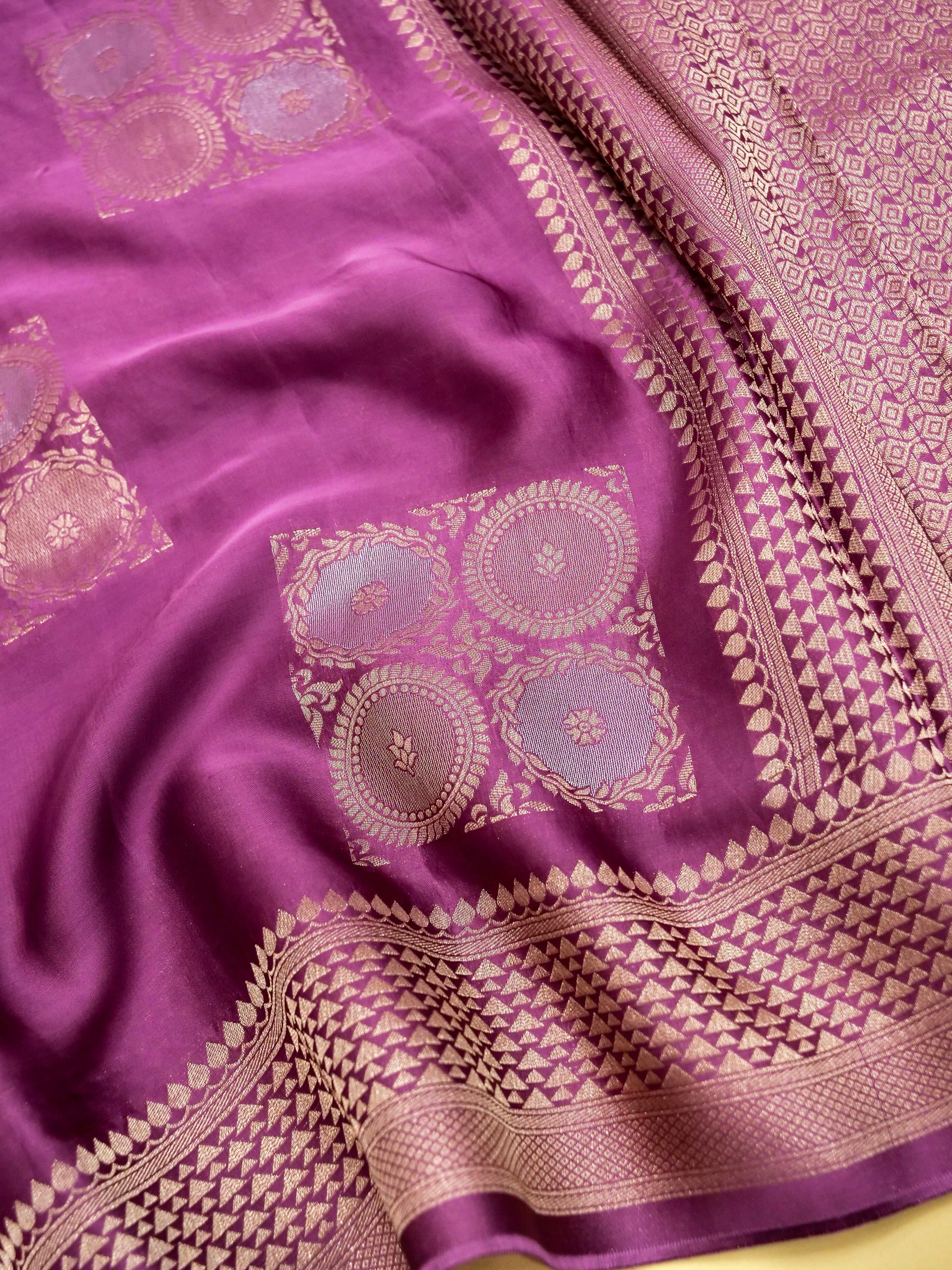 Plum Purple Banarasi Organza Satin Silk Saree - Image 4