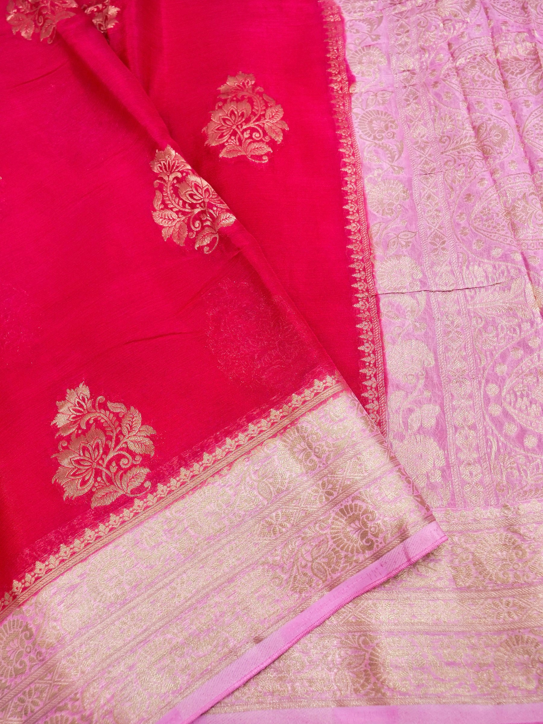 Rani Pink Banarasi Chinon Silk Saree - Image 3