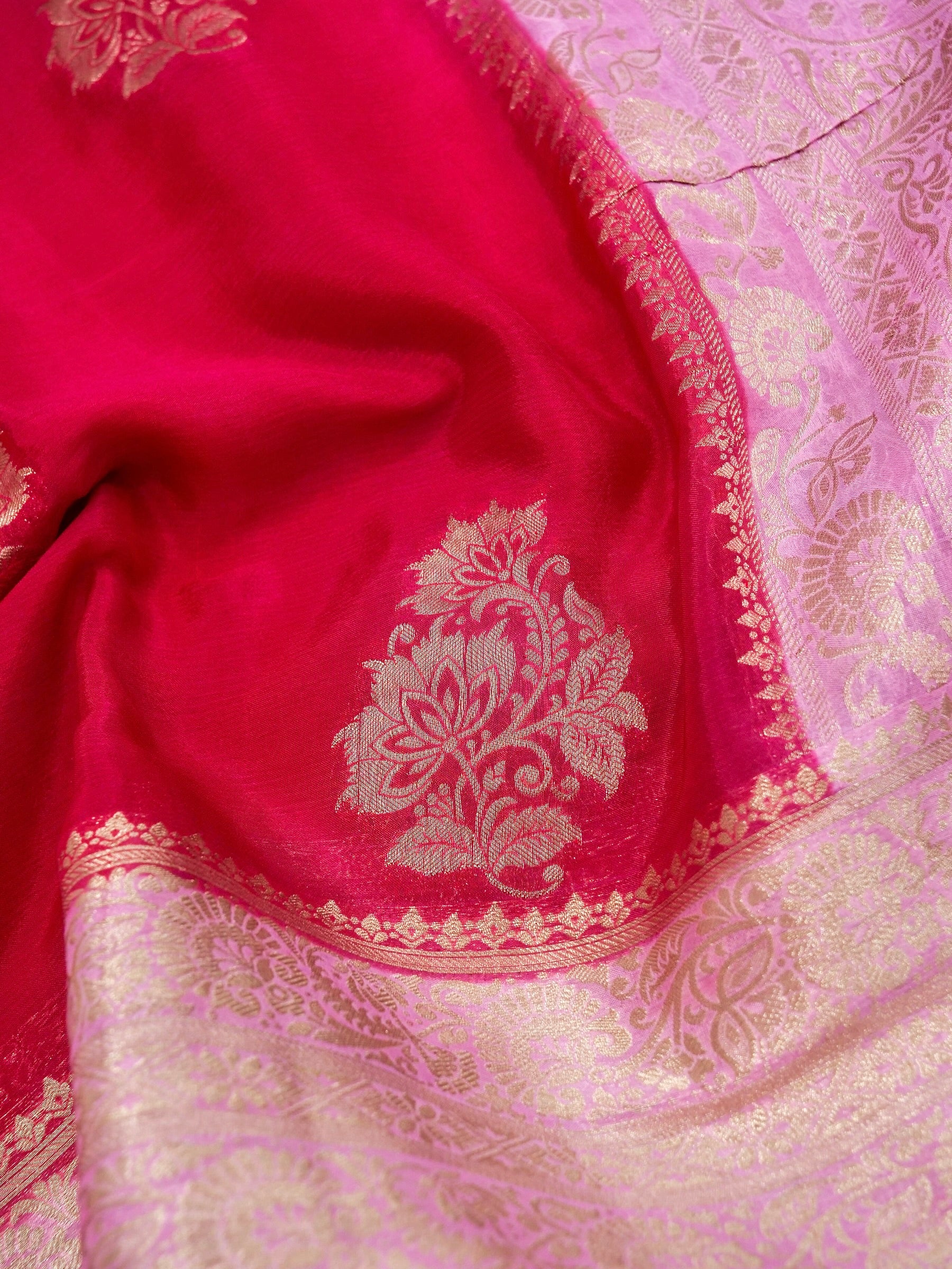 Rani Pink Banarasi Chinon Silk Saree - Image 4