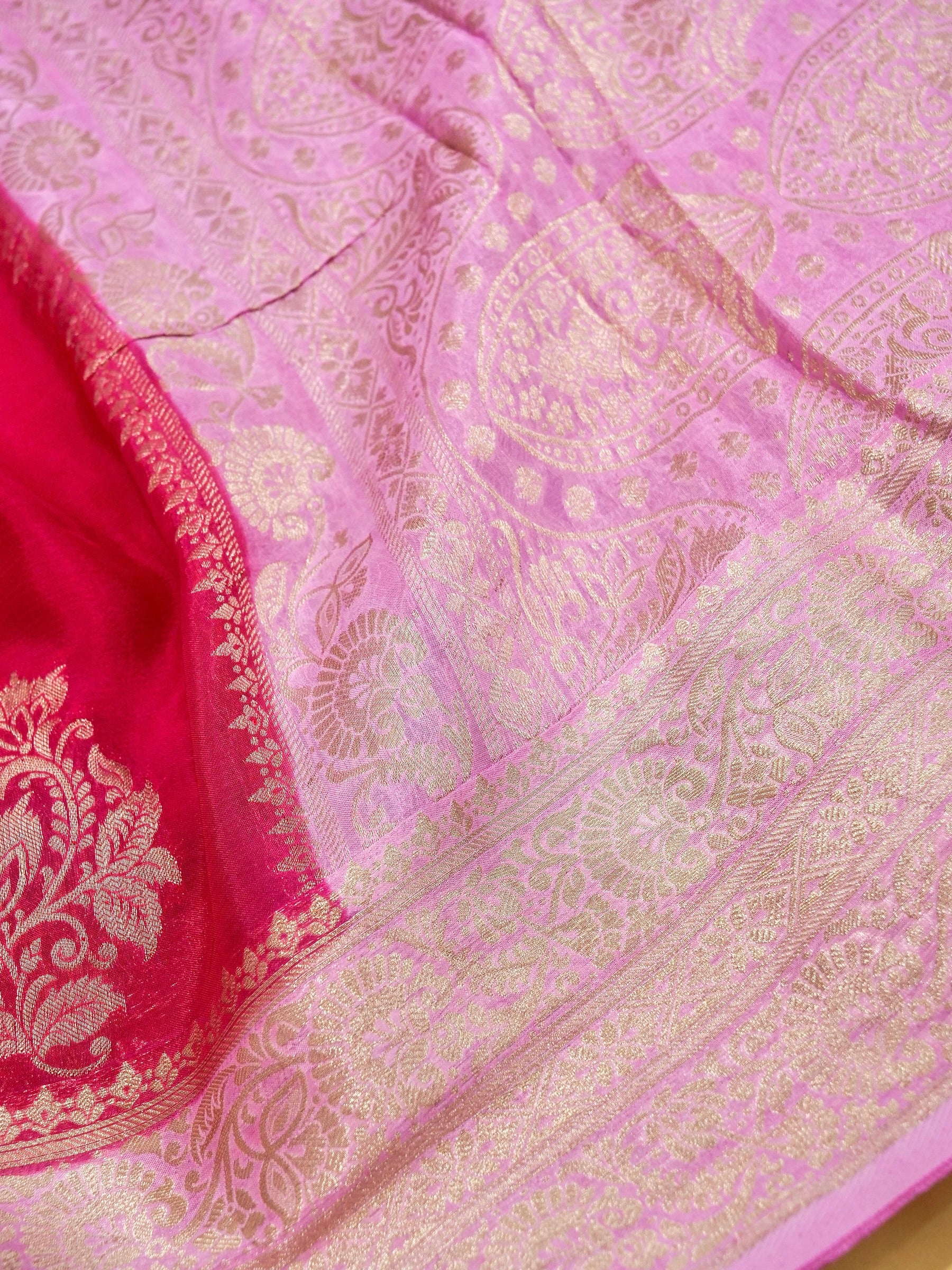 Rani Pink Banarasi Chinon Silk Saree - Image 5