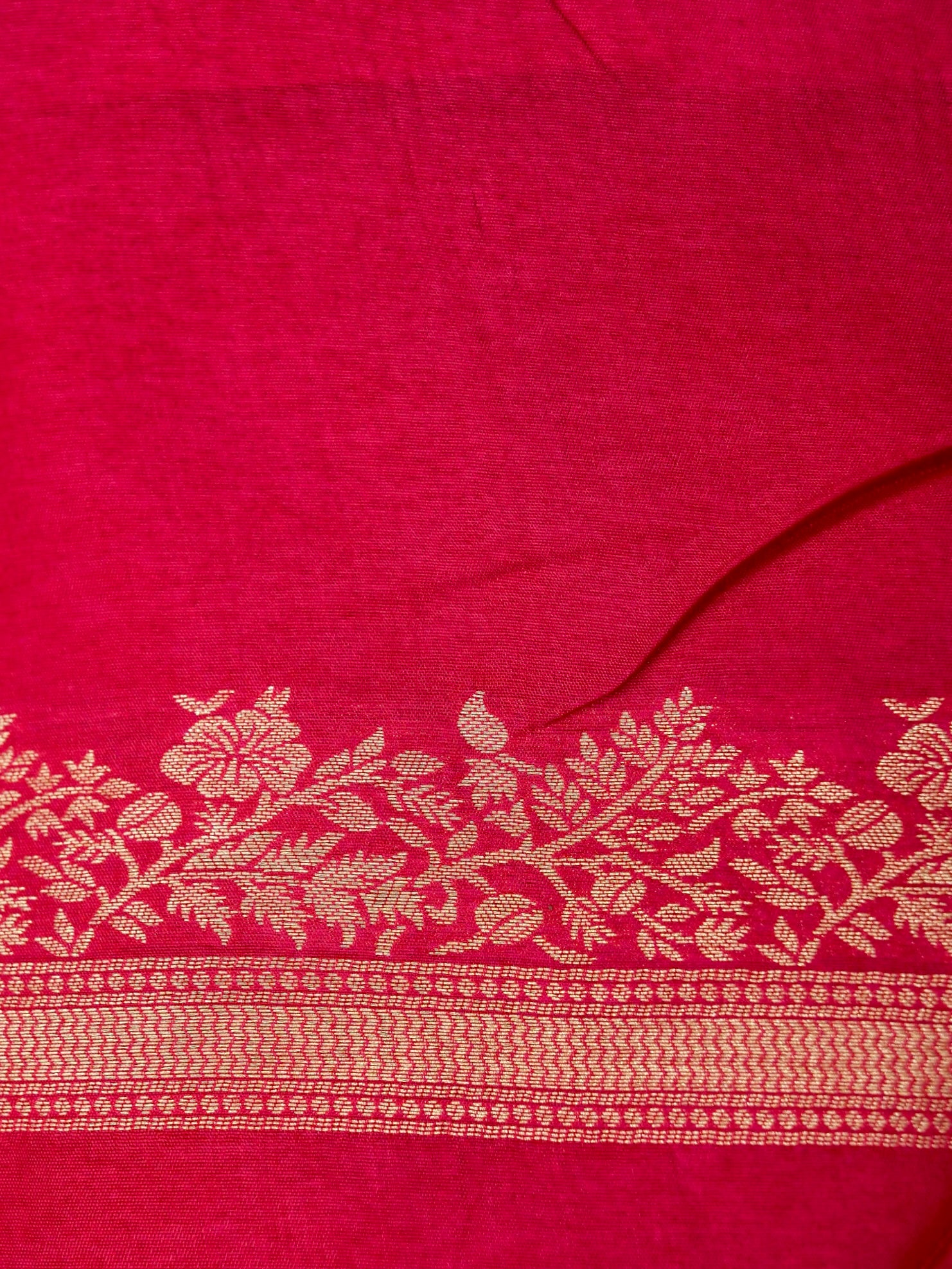 Rani Pink Banarasi Dola Silk Saree with Floral Jaal | Paisley Buti Stripes - Image 7
