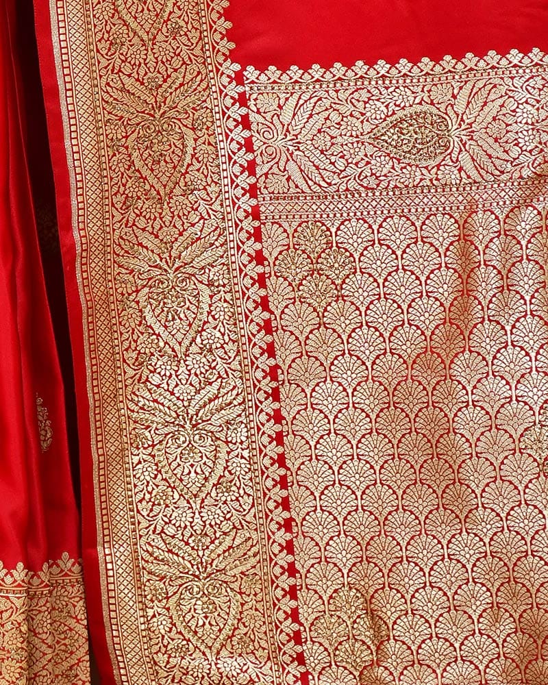 Red Banarasi Silk Saree with Paisley Buti Work - Image 3