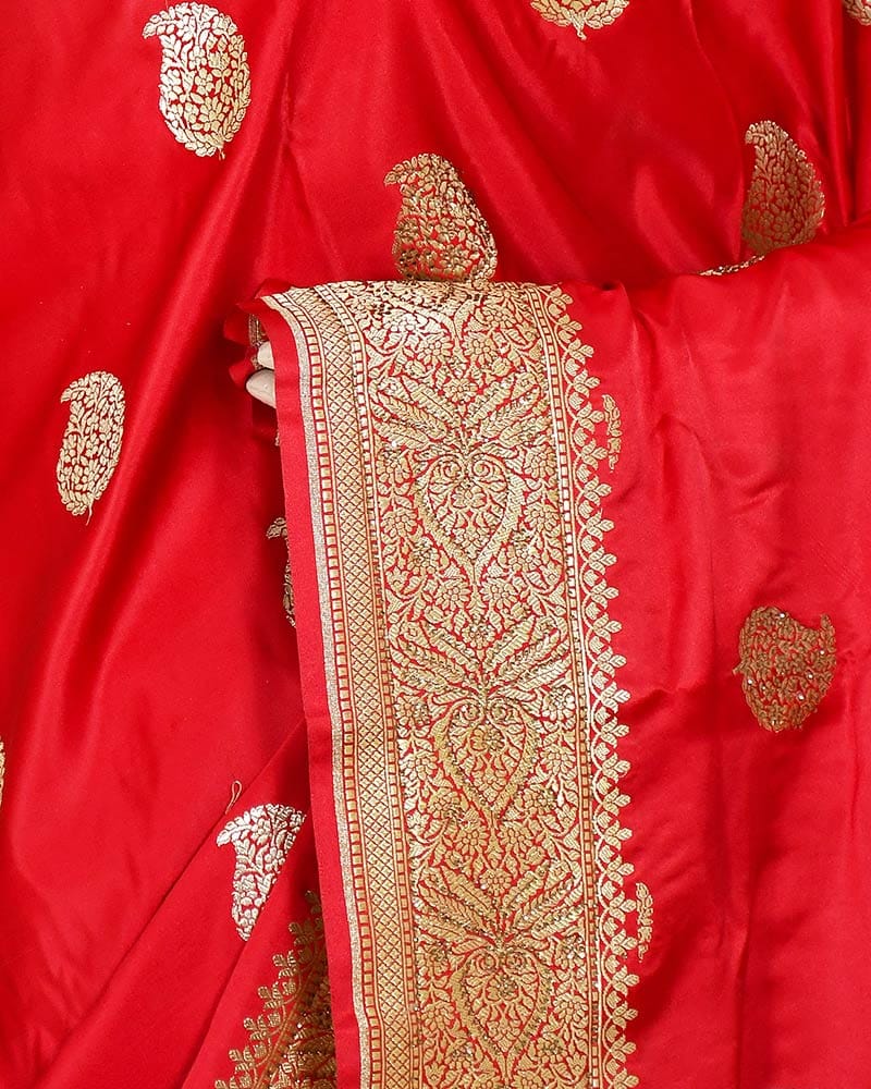 Red Banarasi Silk Saree with Paisley Buti Work - Image 4