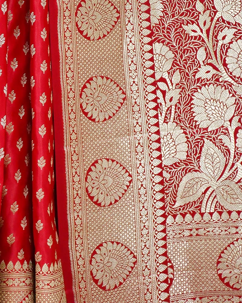 Red Banarasi Silk Saree with Zari Buti - Image 3