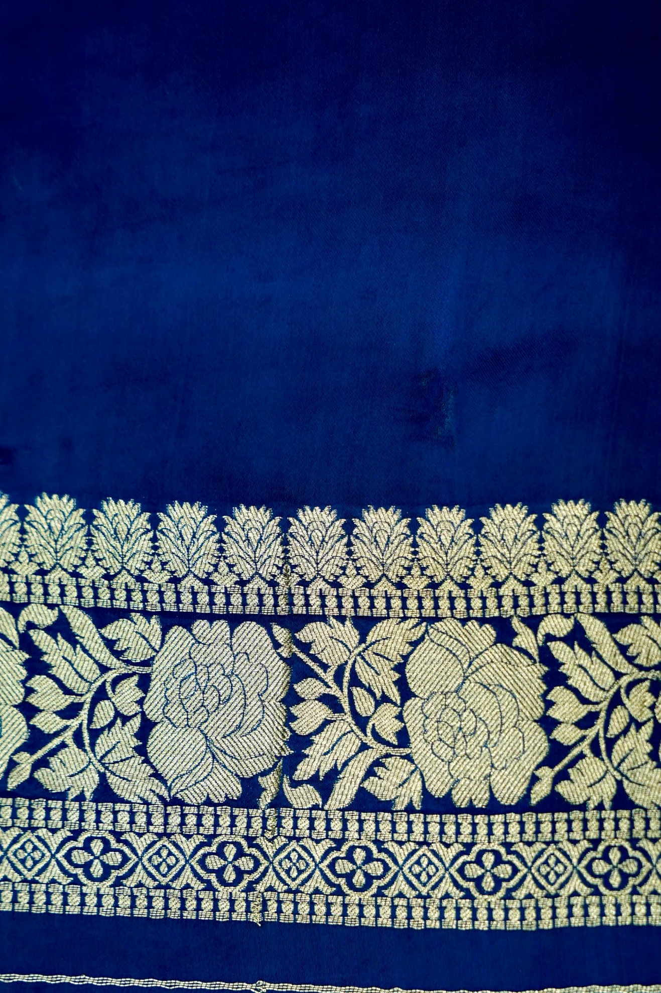 Royal Blue Banarasi Satin Saree with brush work - Image 5