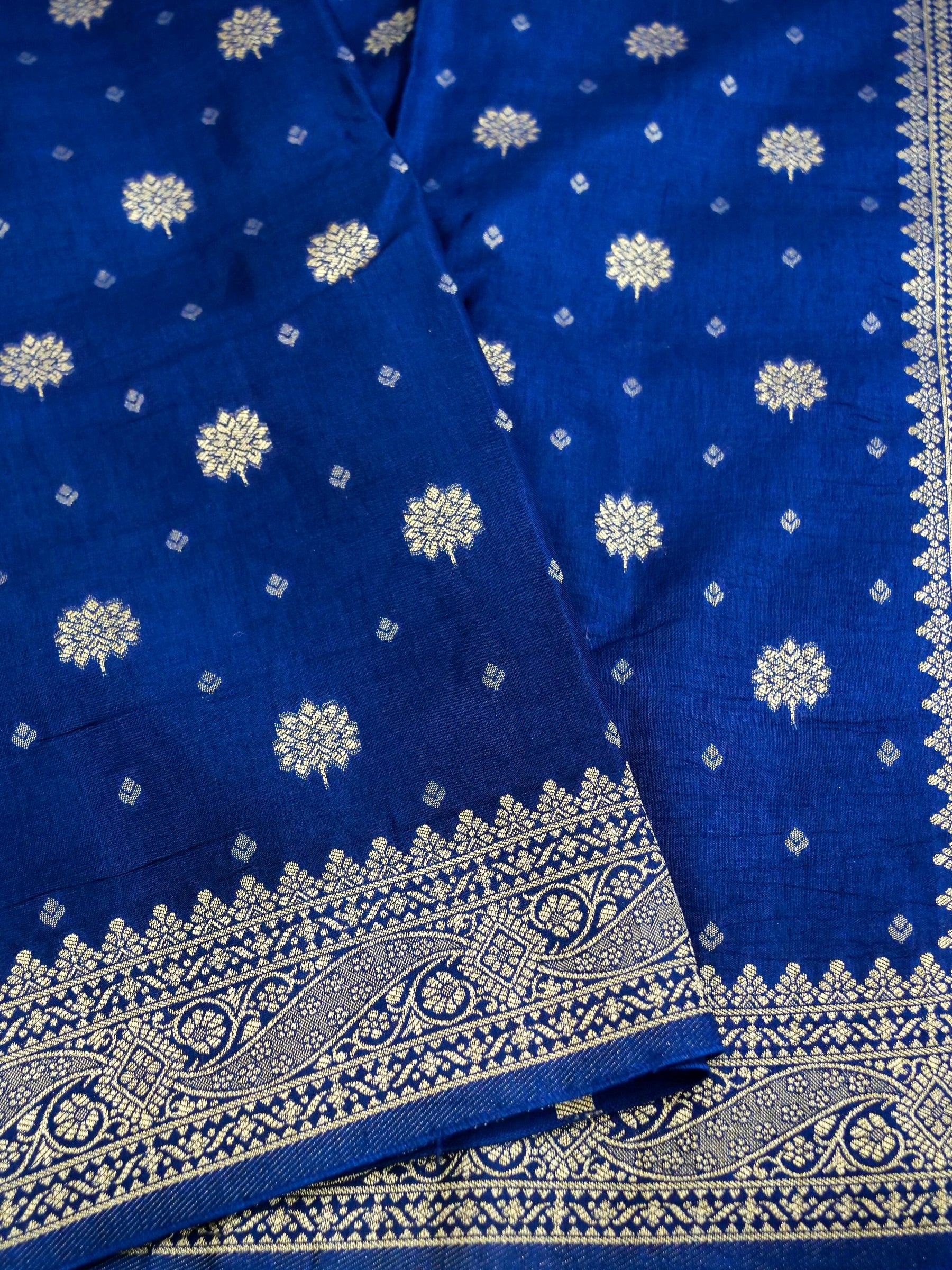 Royal Blue Banarasi Dola Silk Saree - Image 3