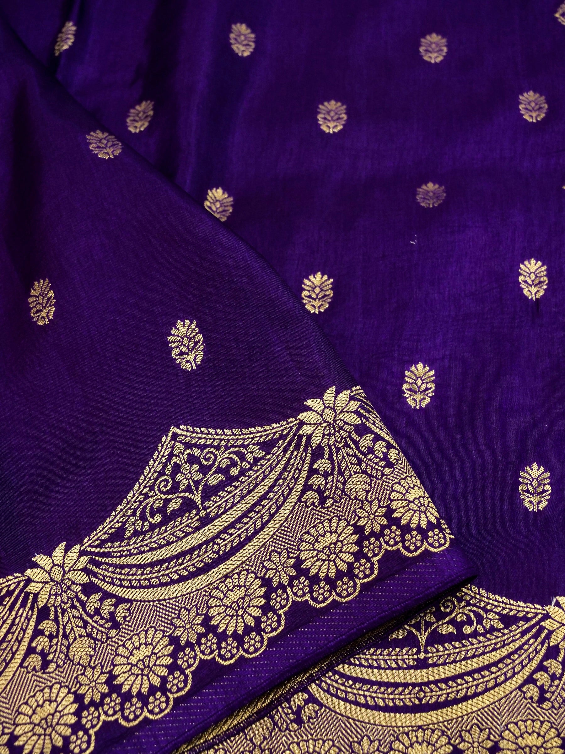 Royal Blue Banarasi Dola Silk Saree - Image 3