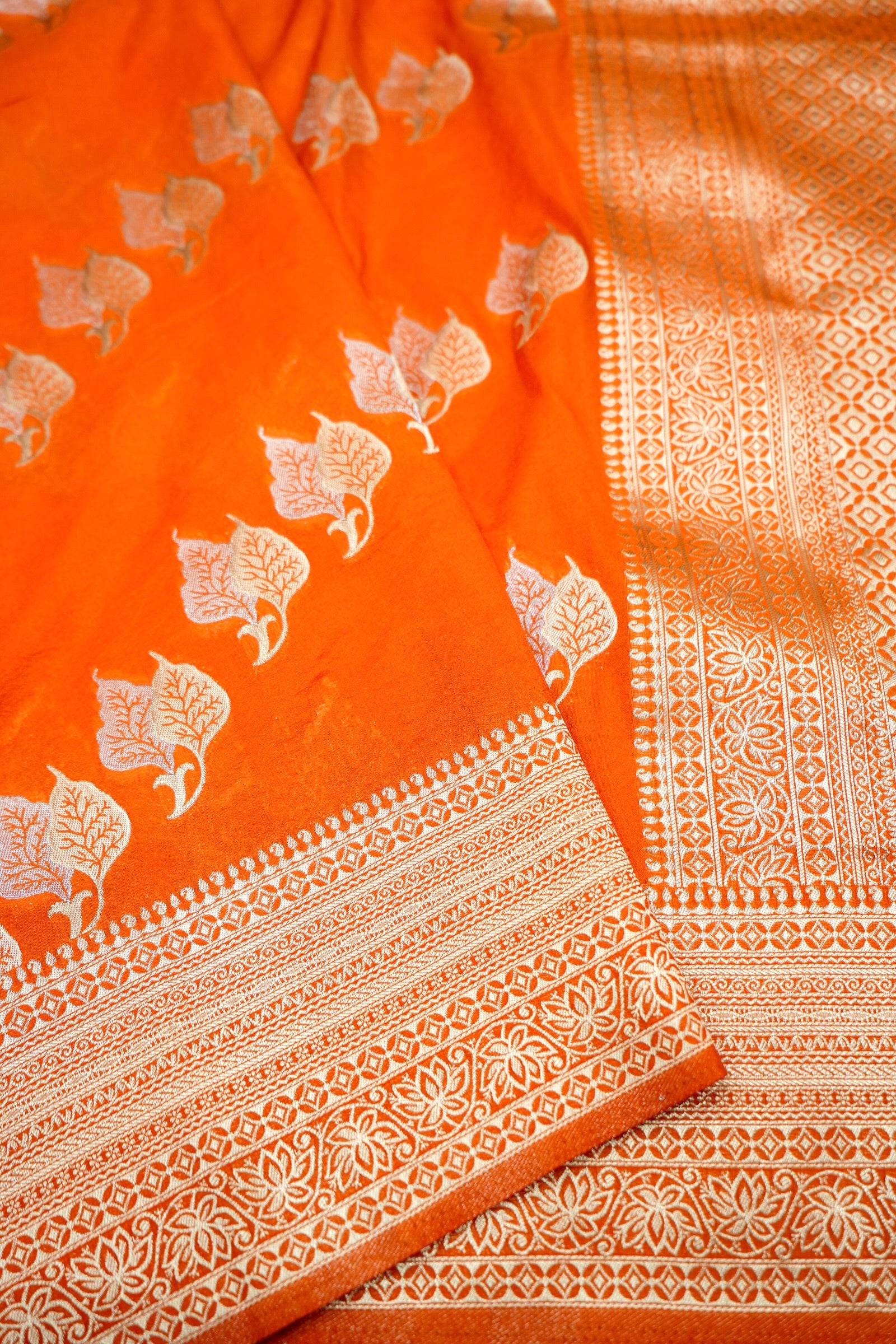 Saffron-Orange Banarasi Georgette Saree - Image 3