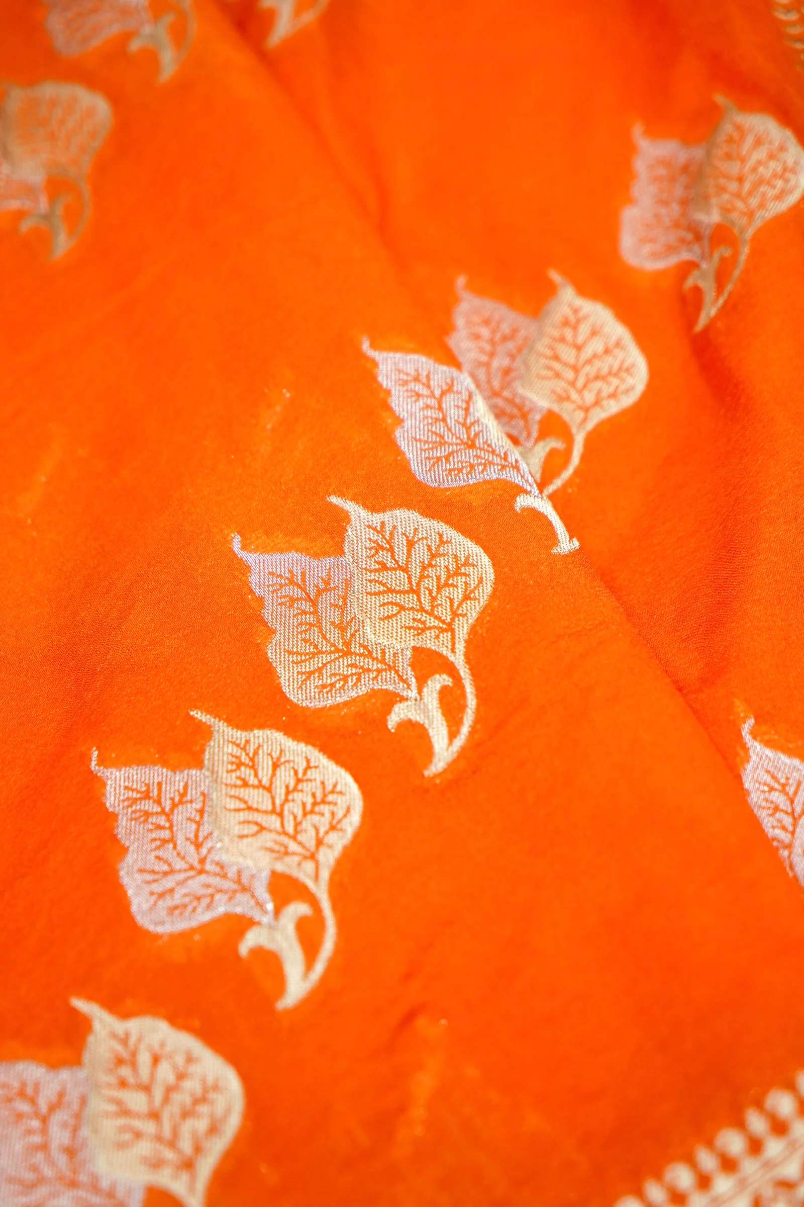 Saffron-Orange Banarasi Georgette Saree - Image 4