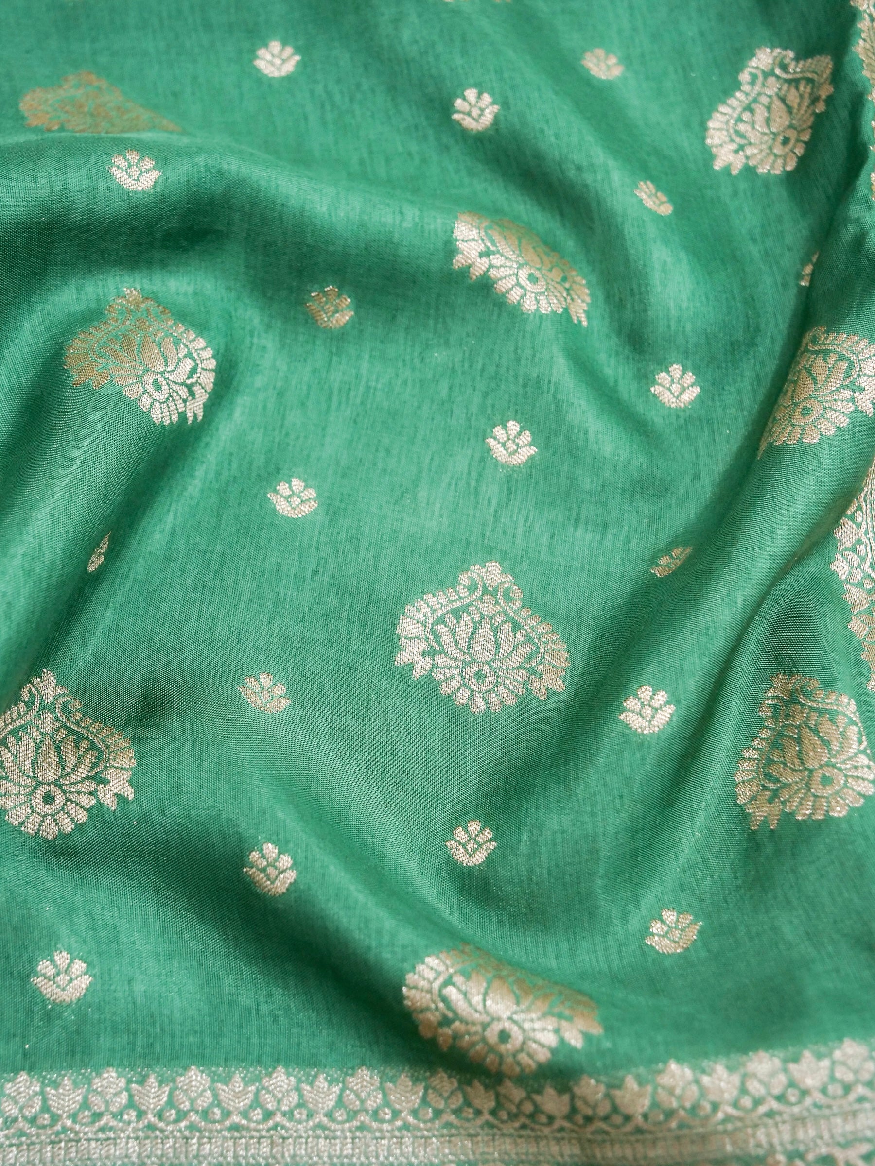 Sea Green Banarasi Dola Silk Saree - Image 3