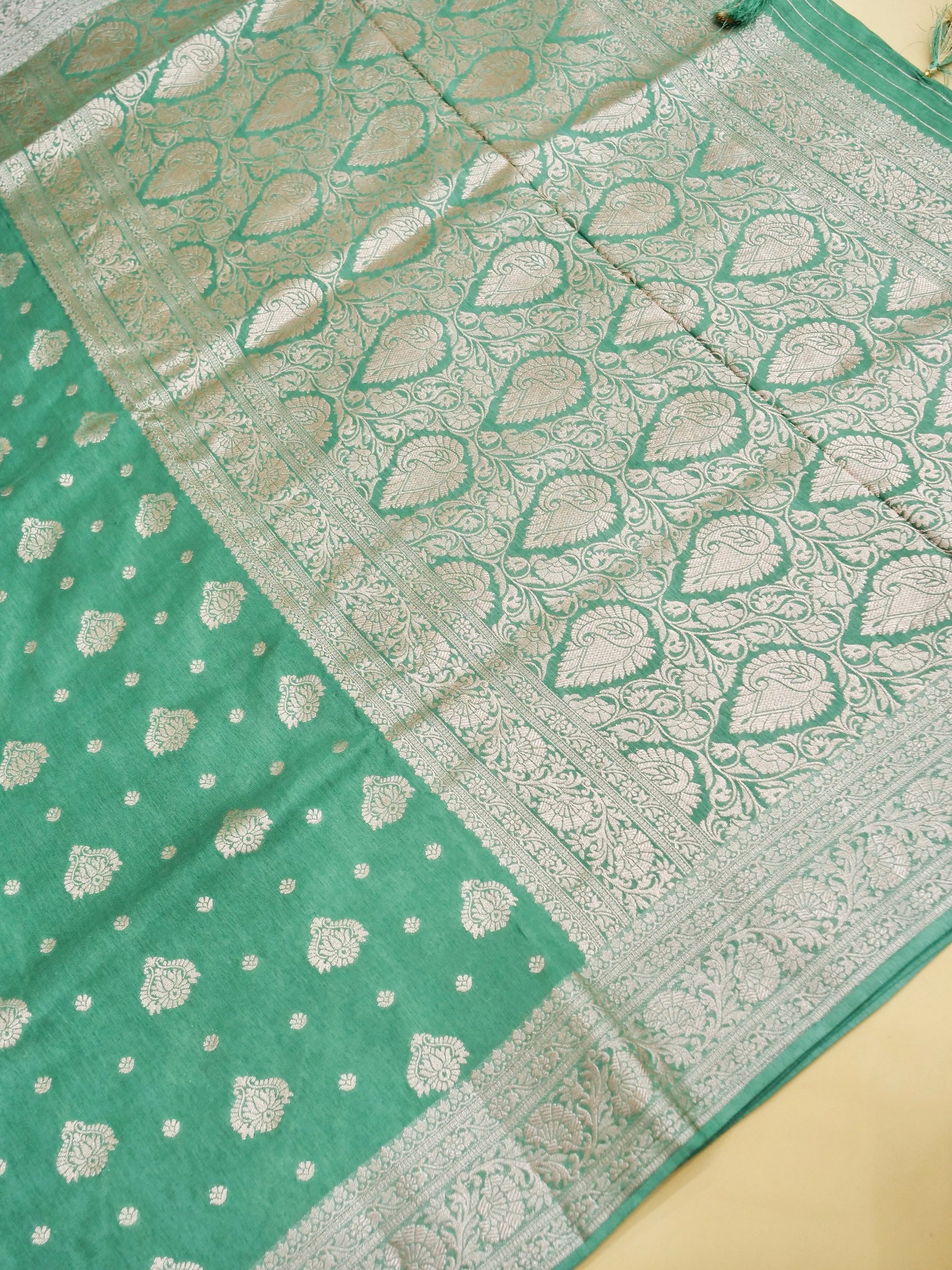 Sea Green Banarasi Dola Silk Saree - Image 4